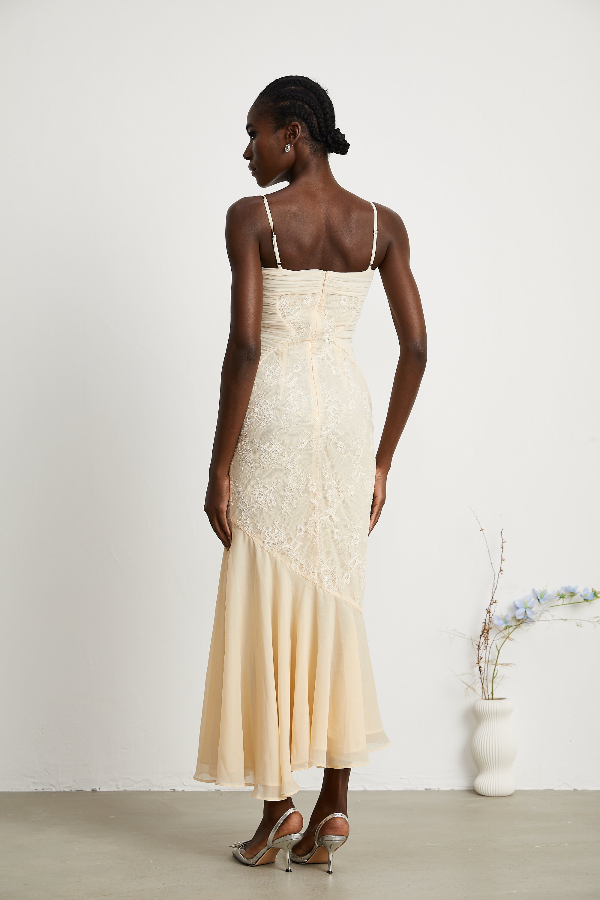 Audrey chiffon & lace midi dress