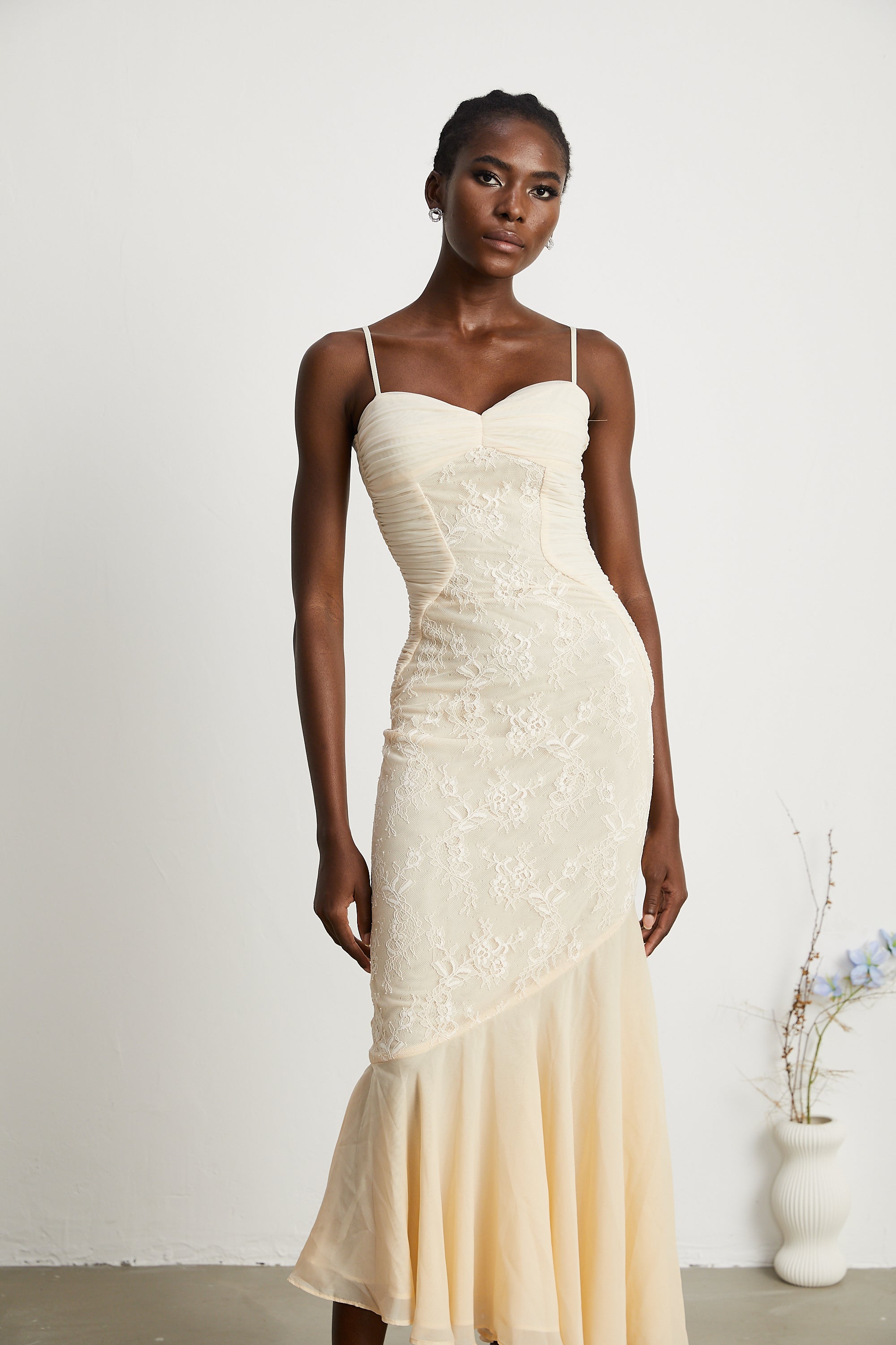 Audrey chiffon & lace midi dress