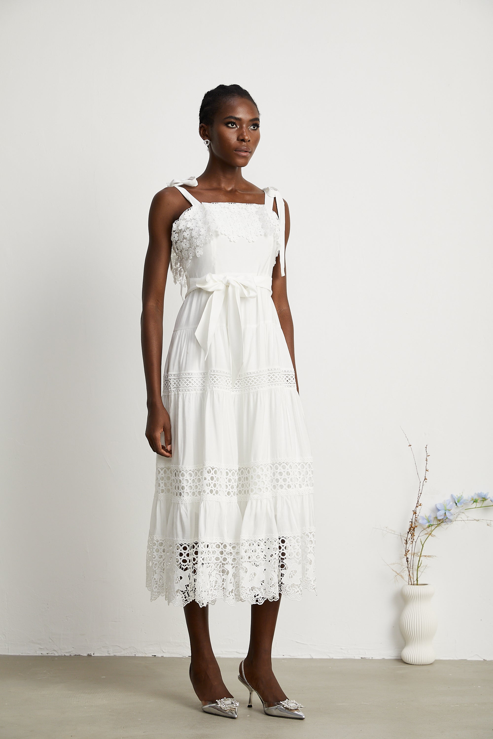 Axelle embroidered cut-out midi dress