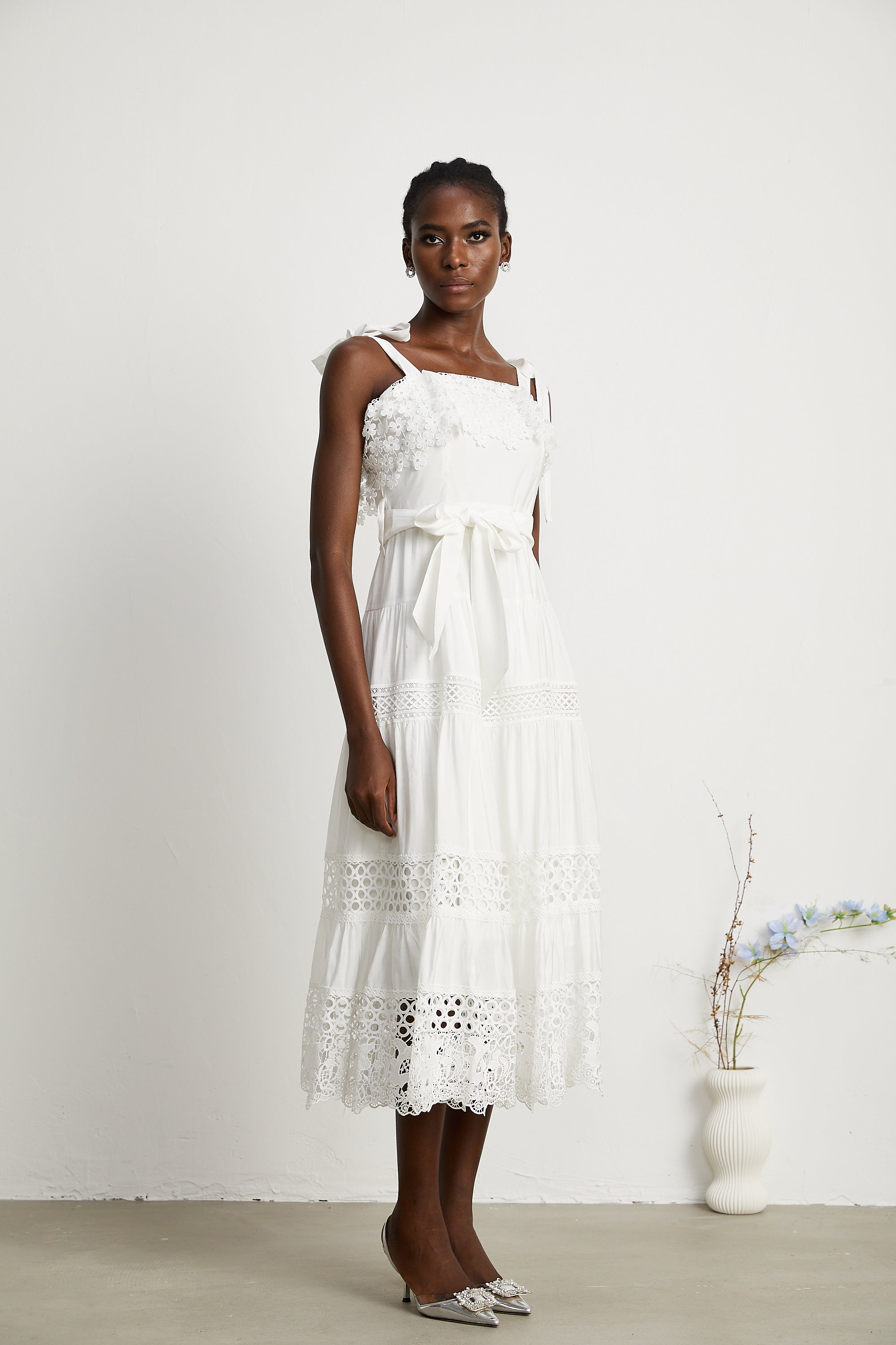 Axelle embroidered cut-out midi dress