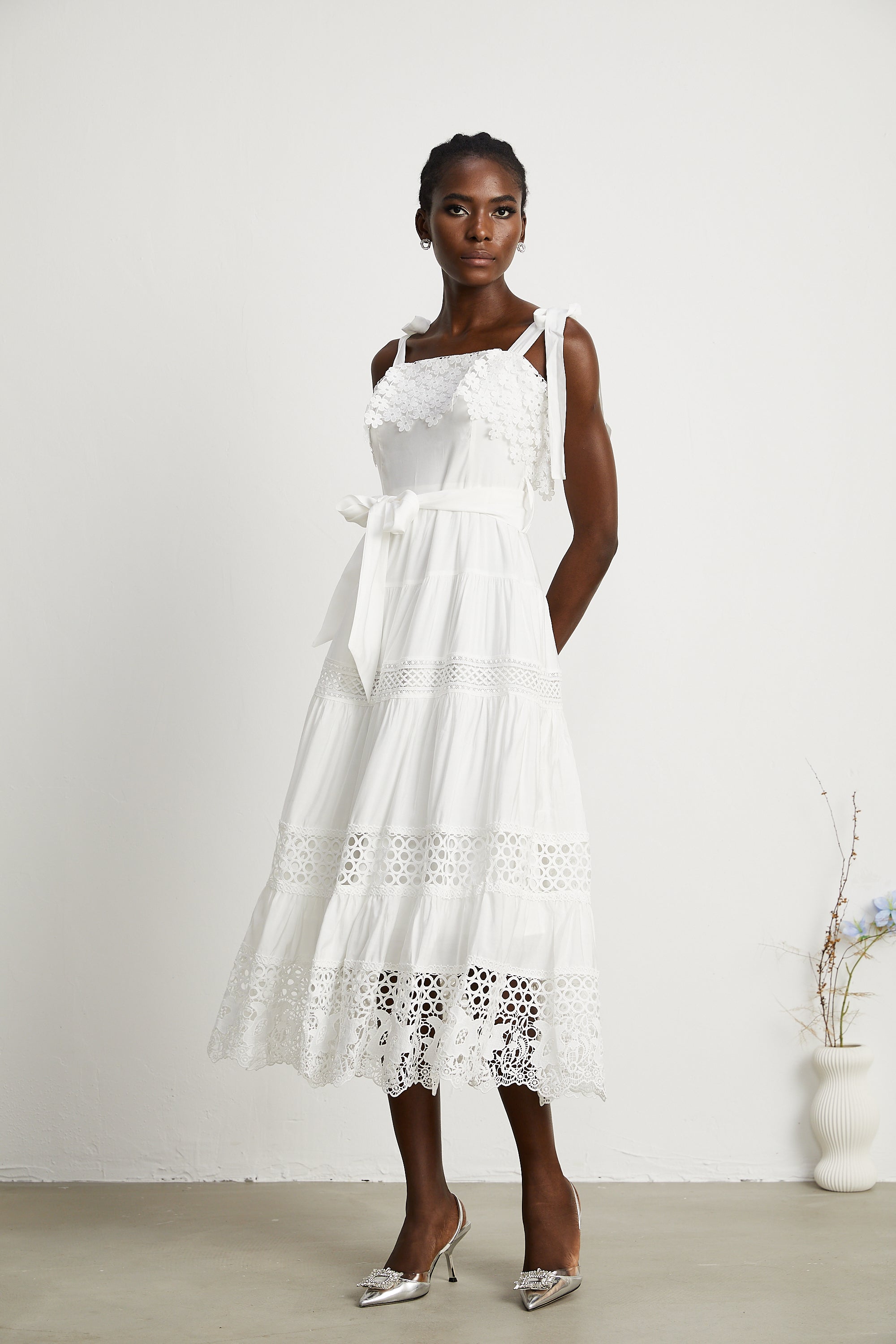 Axelle embroidered cut-out midi dress