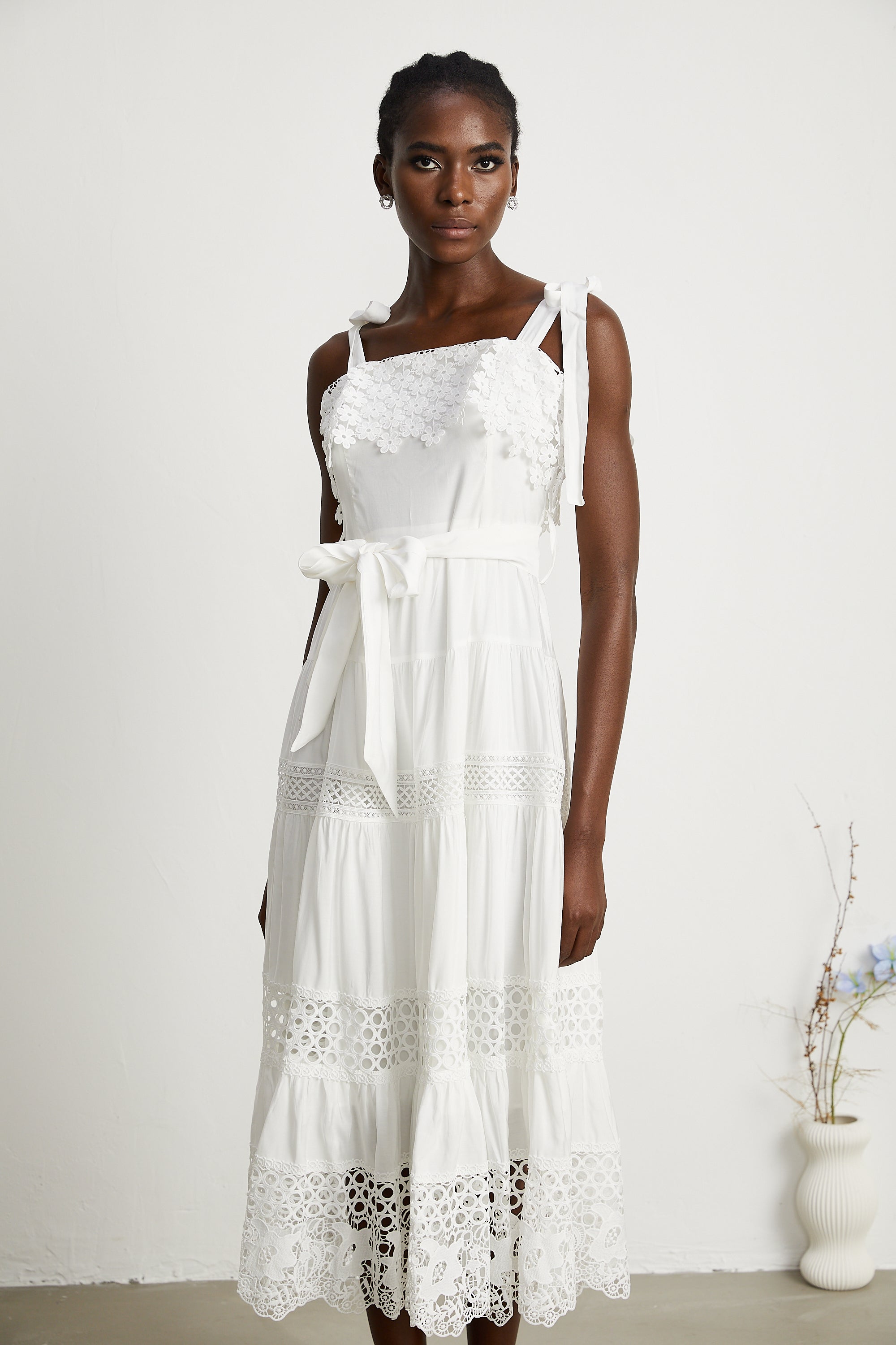 Axelle embroidered cut-out midi dress