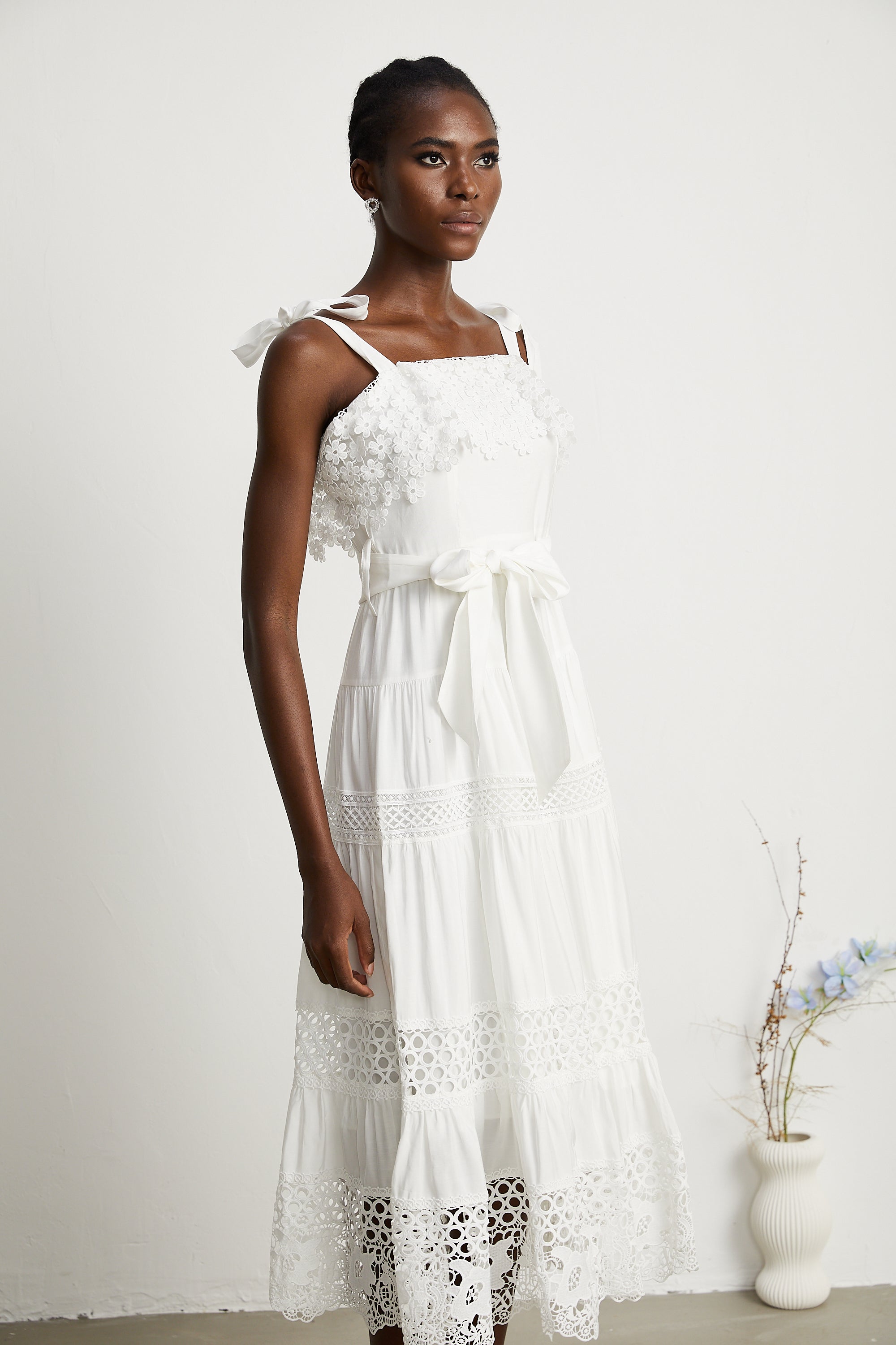 Axelle embroidered cut-out midi dress