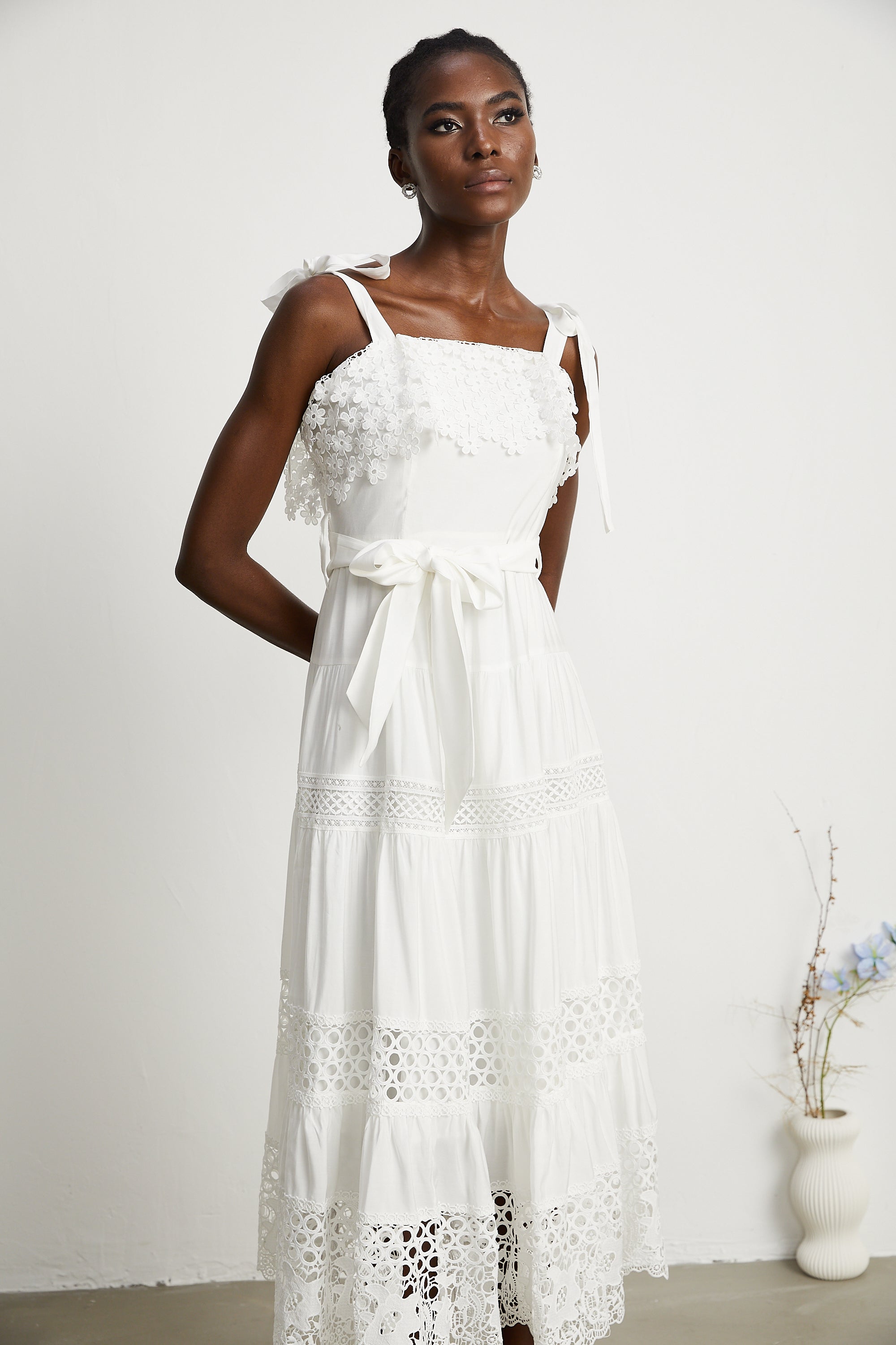 Axelle embroidered cut-out midi dress