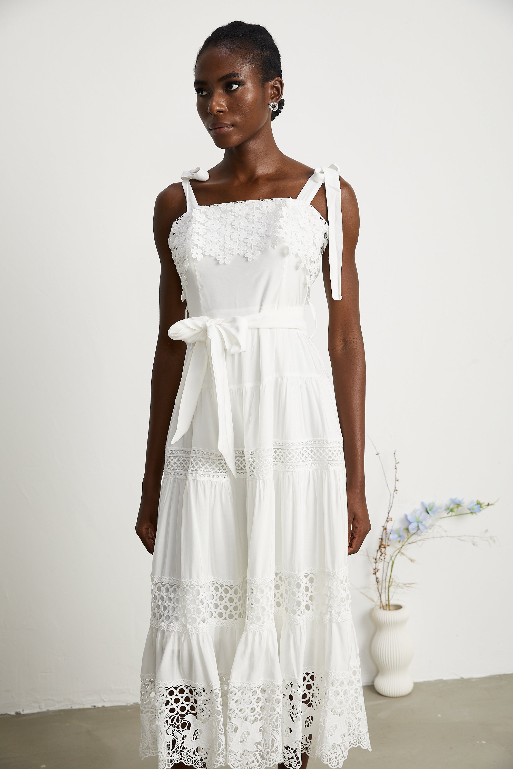 Axelle embroidered cut-out midi dress