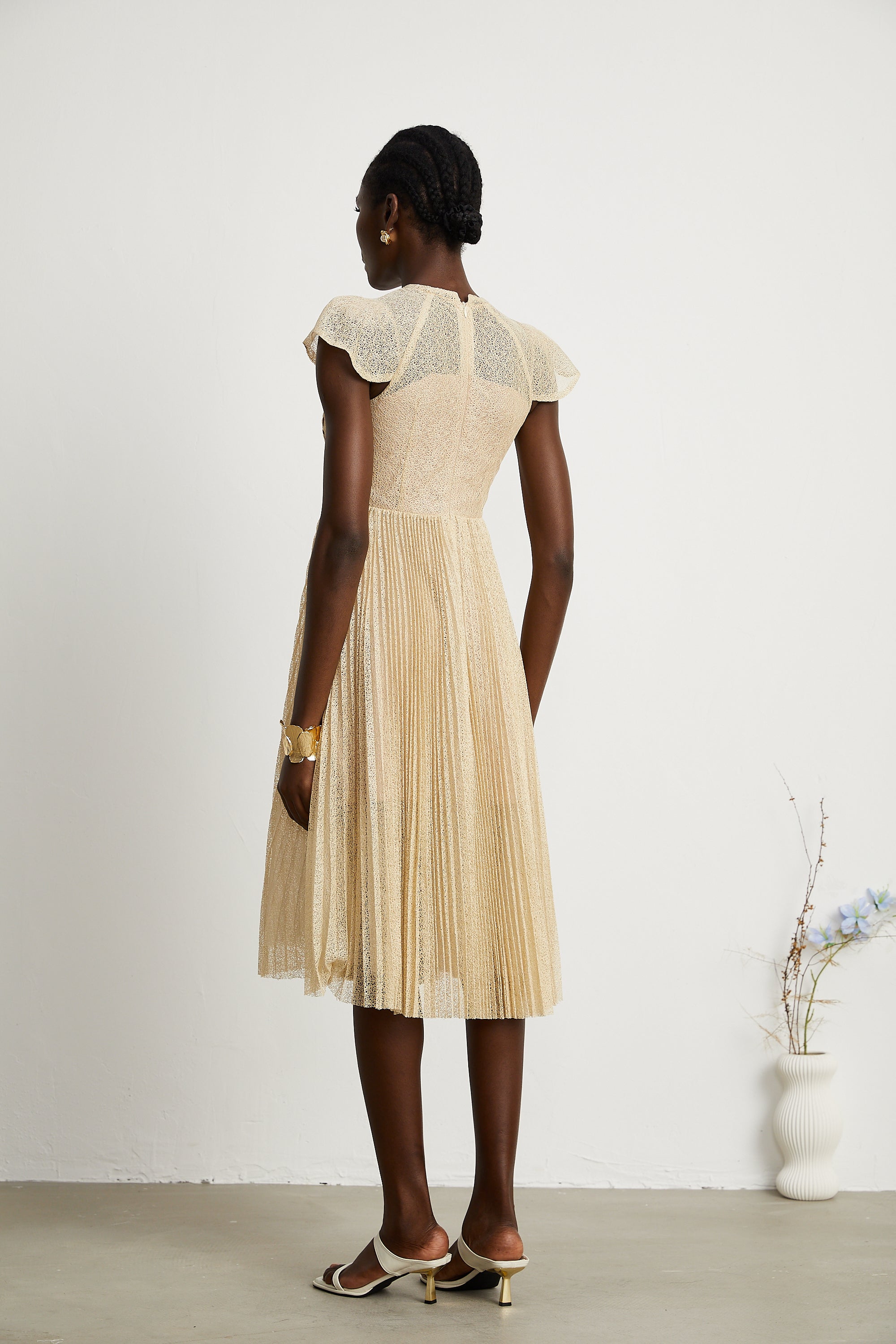 Nerissa embroidered pleated midi dress