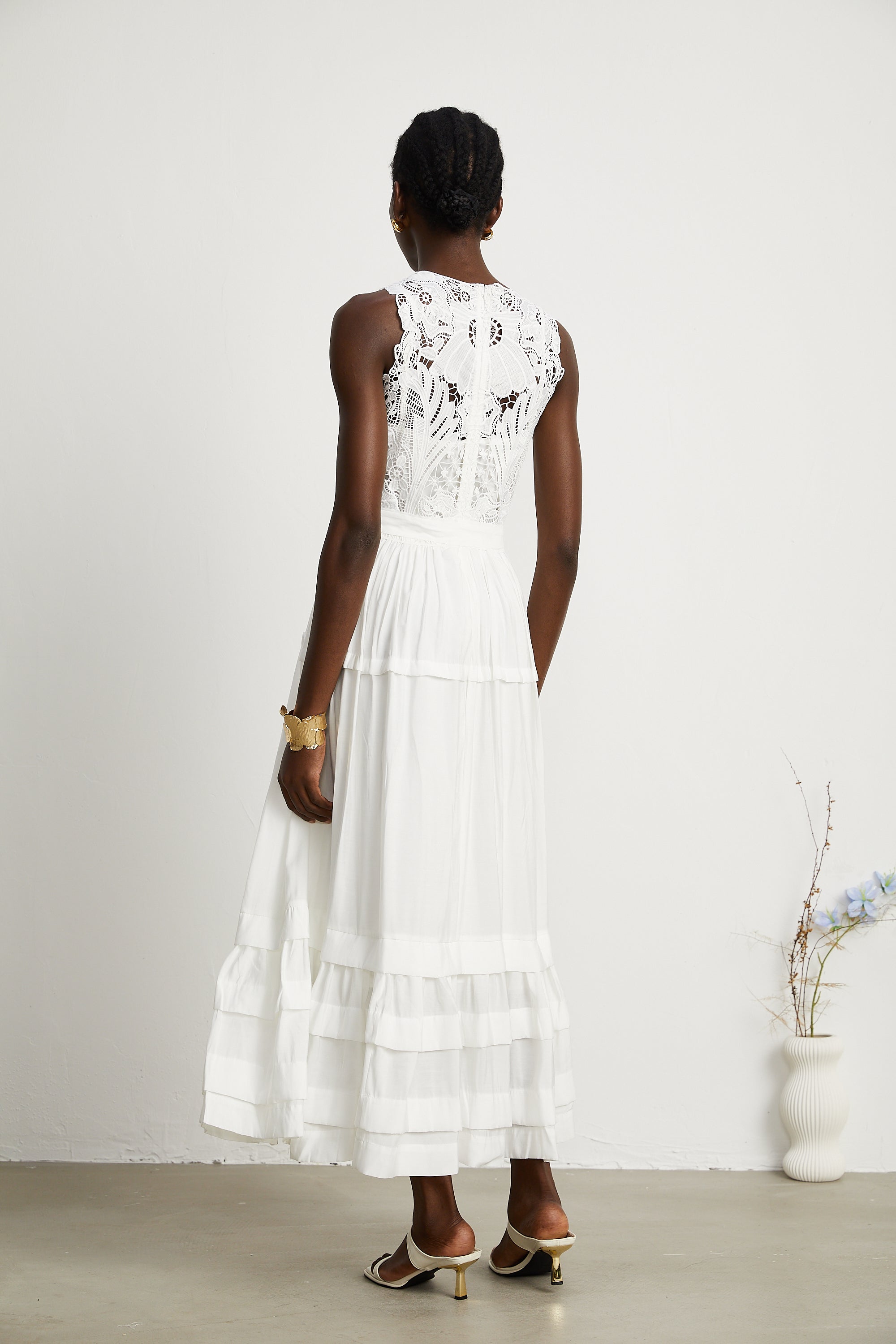 Hermine embroidered cut-out midi dress