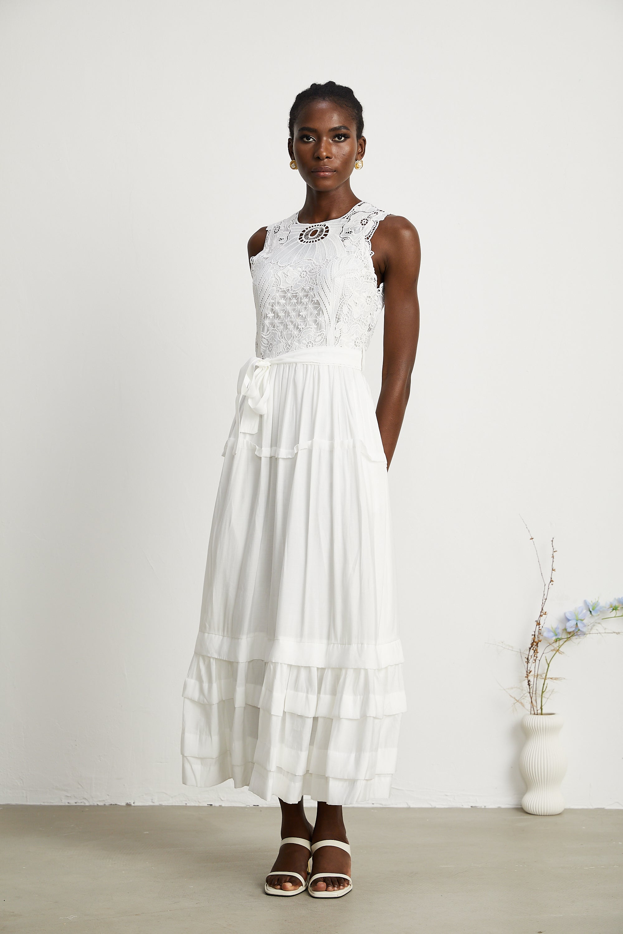 Hermine embroidered cut-out midi dress