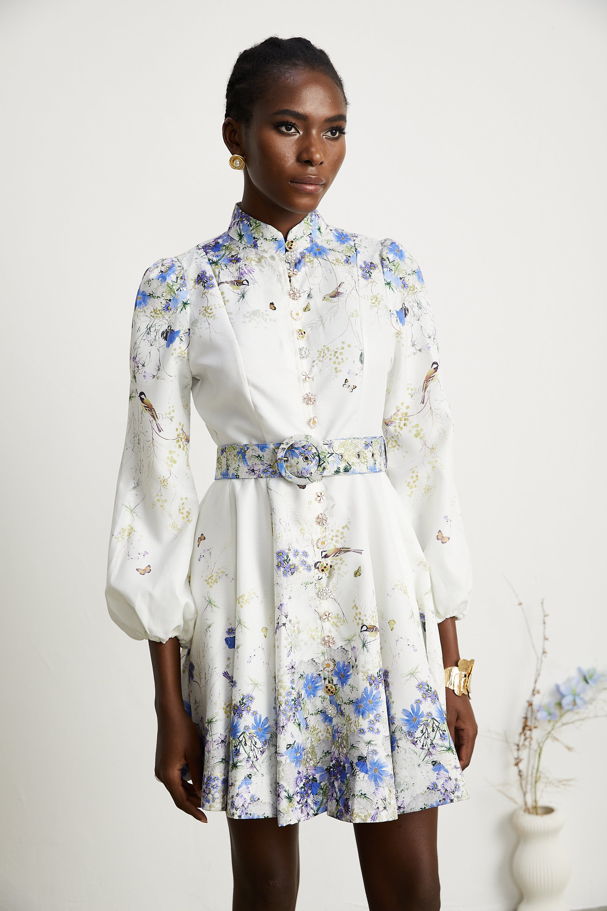 Chantal floral-print belted mini dress