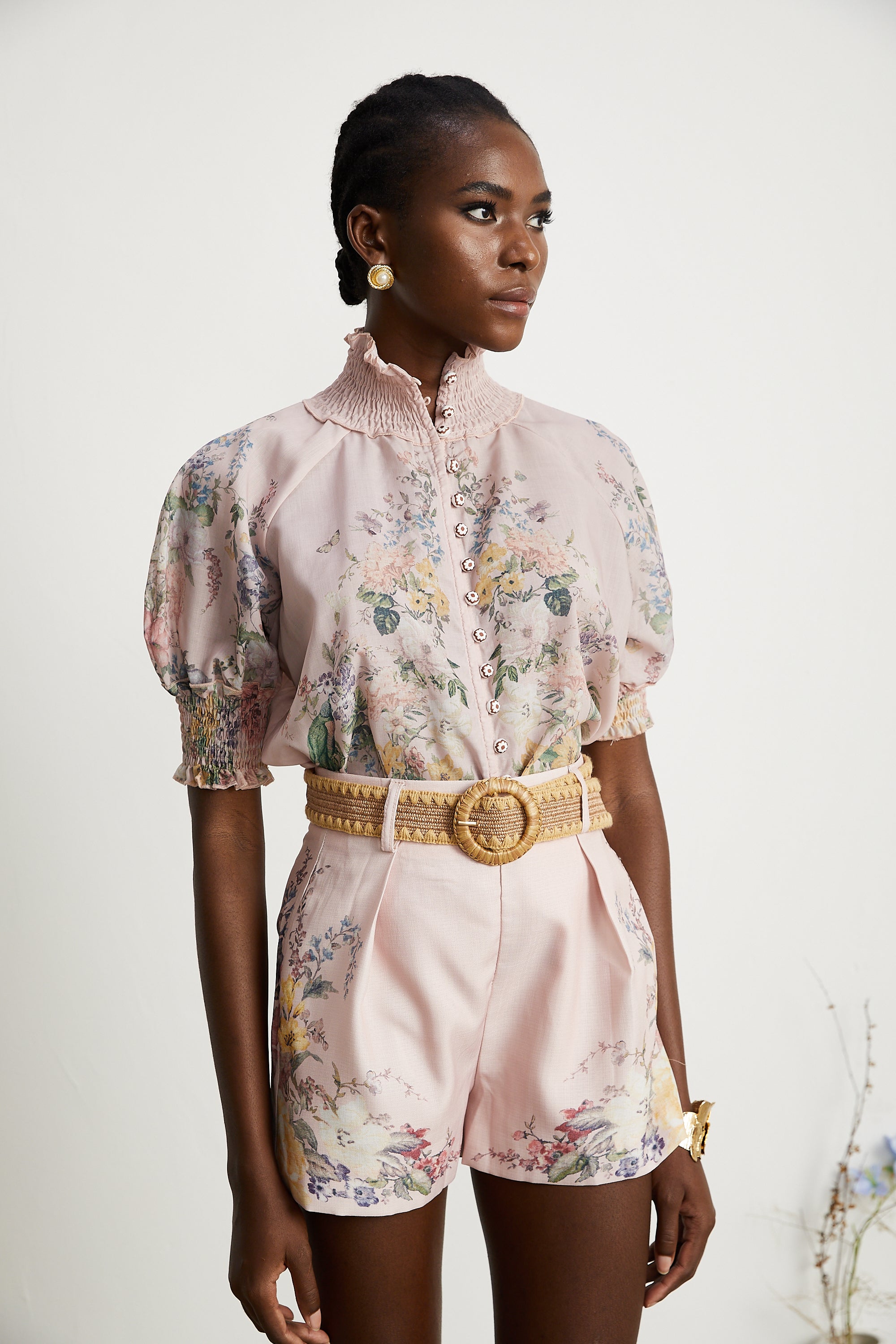 Janelle floral-print shirt & shorts matching set