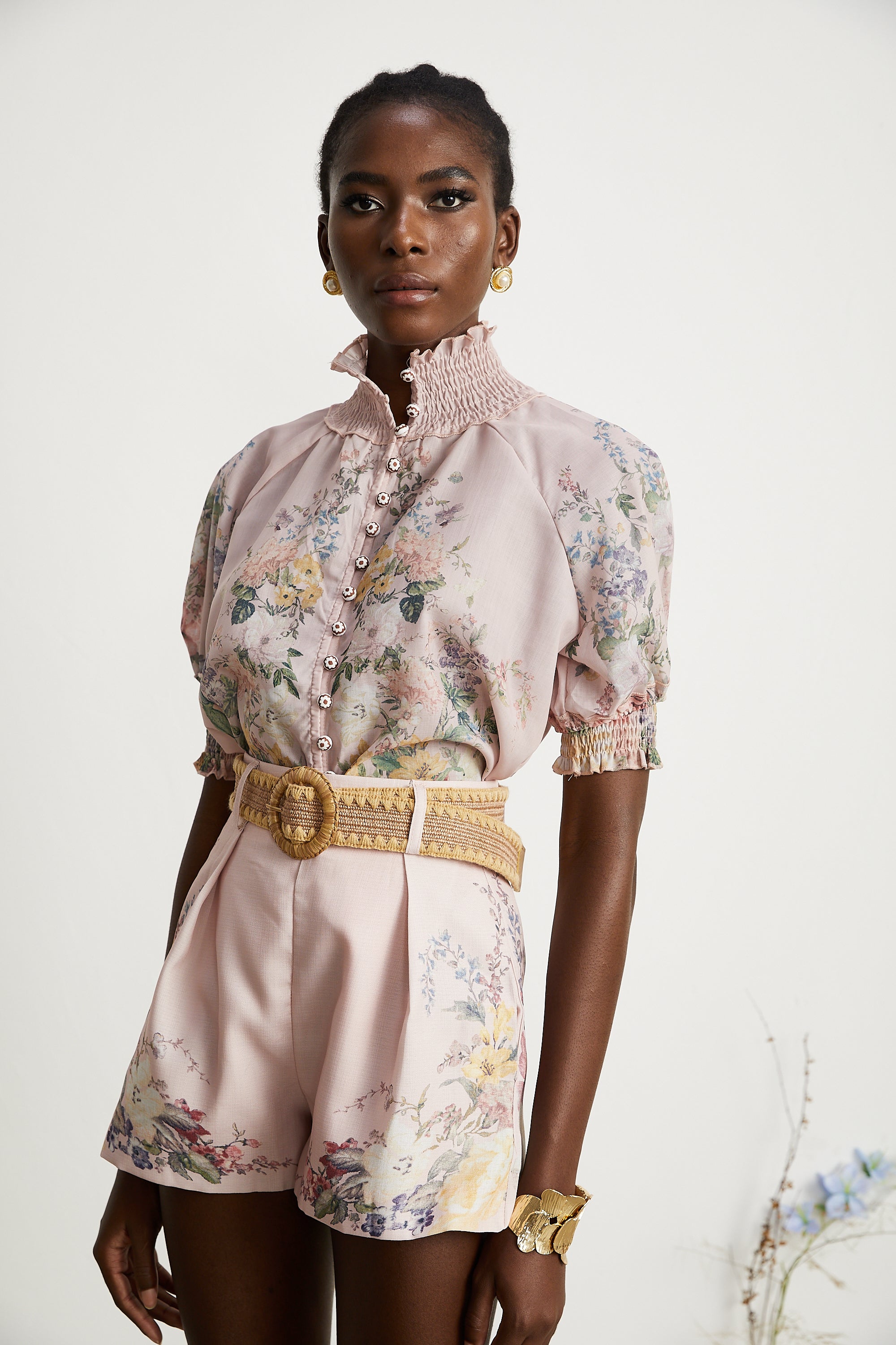 Janelle floral-print shirt & shorts matching set