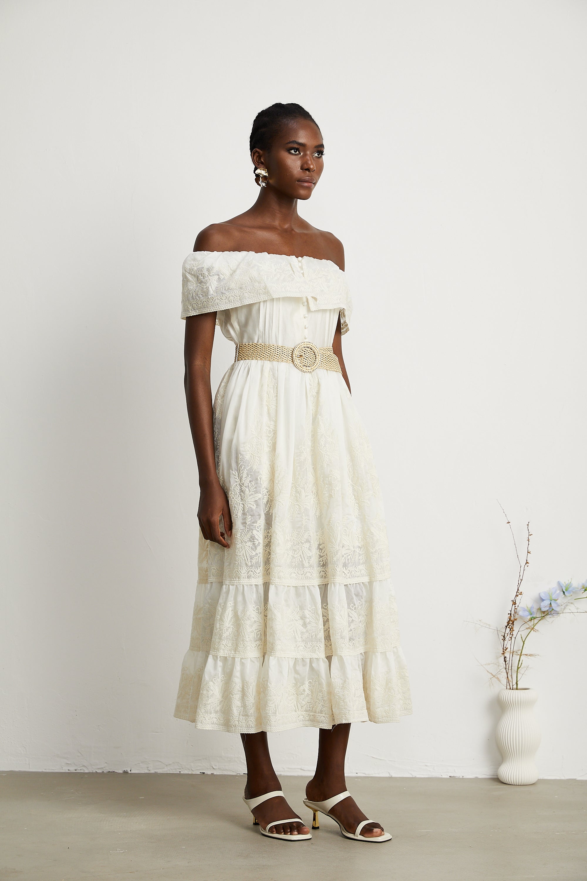 Abito midi Charlotte in tulle con finiture in pizzo 