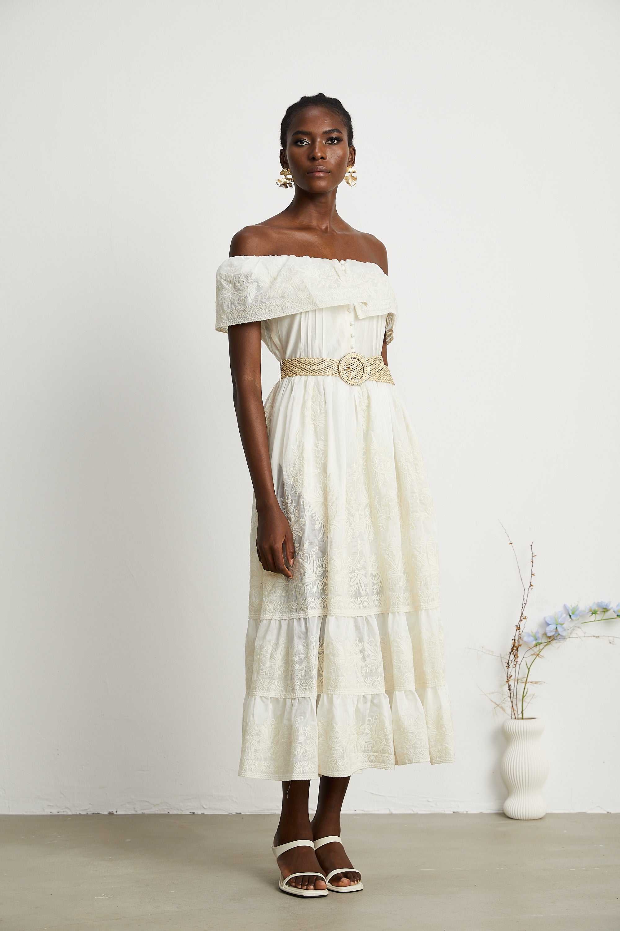 Charlotte lace-trim tulle midi dress (US Only)