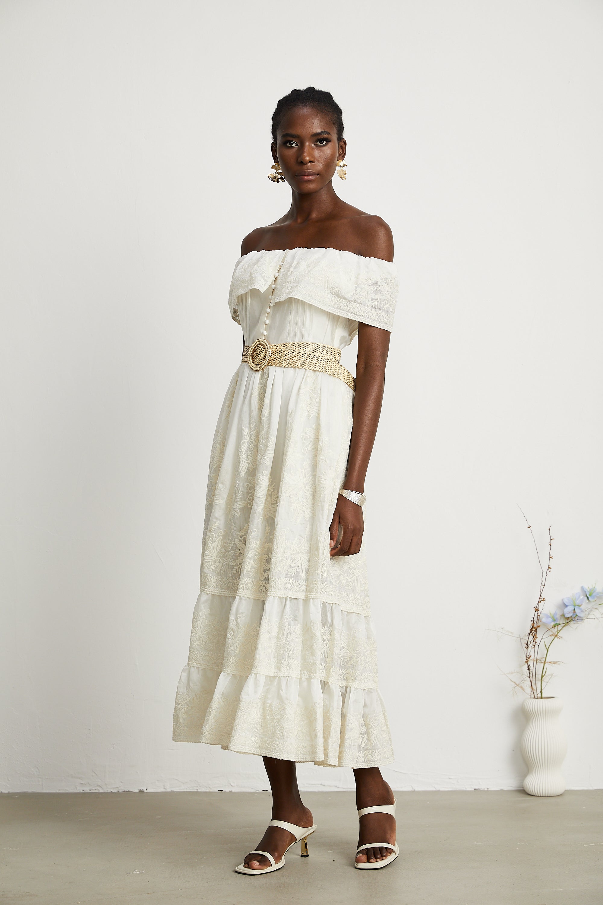 Charlotte lace-trim tulle midi dress