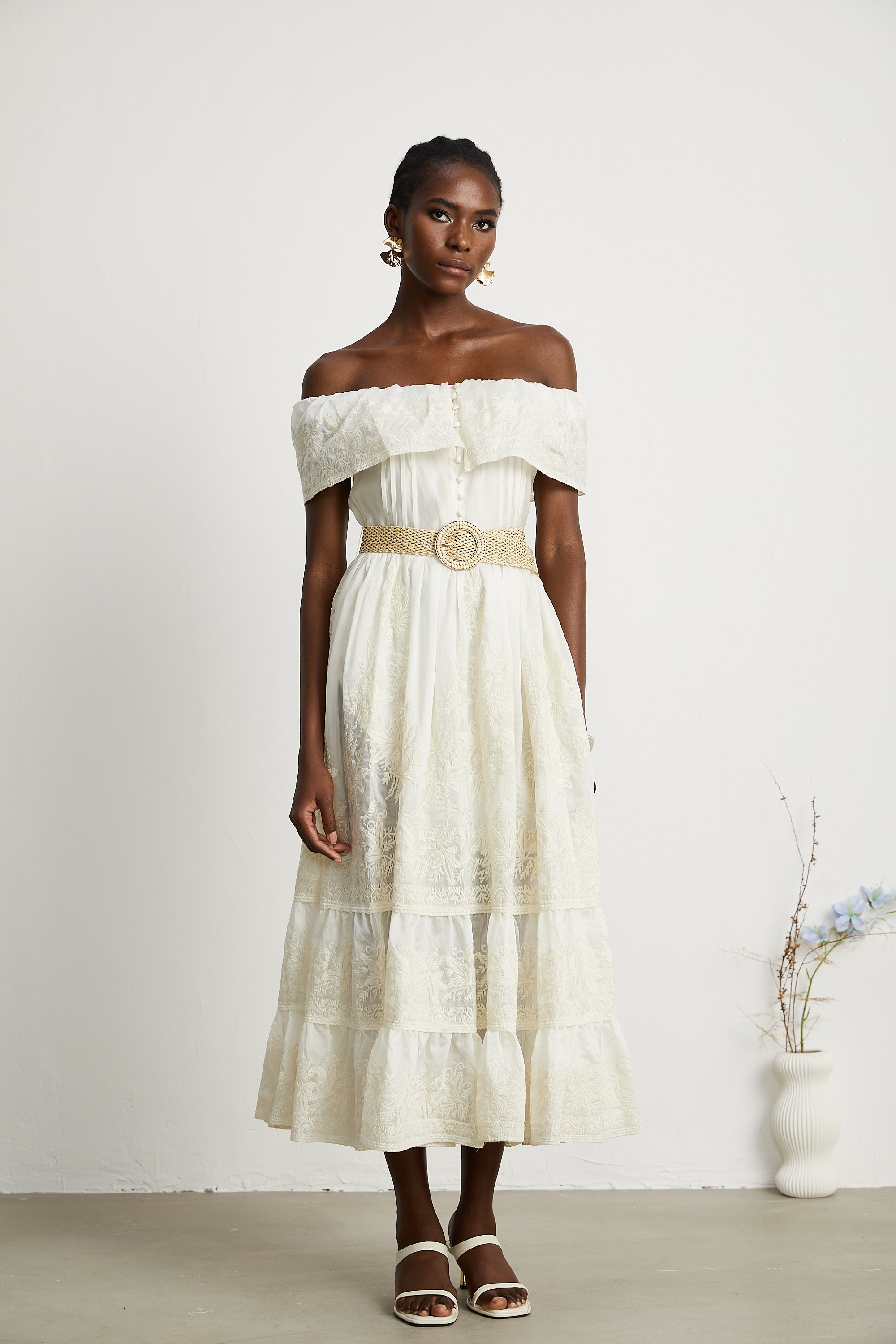 Charlotte lace-trim tulle midi dress