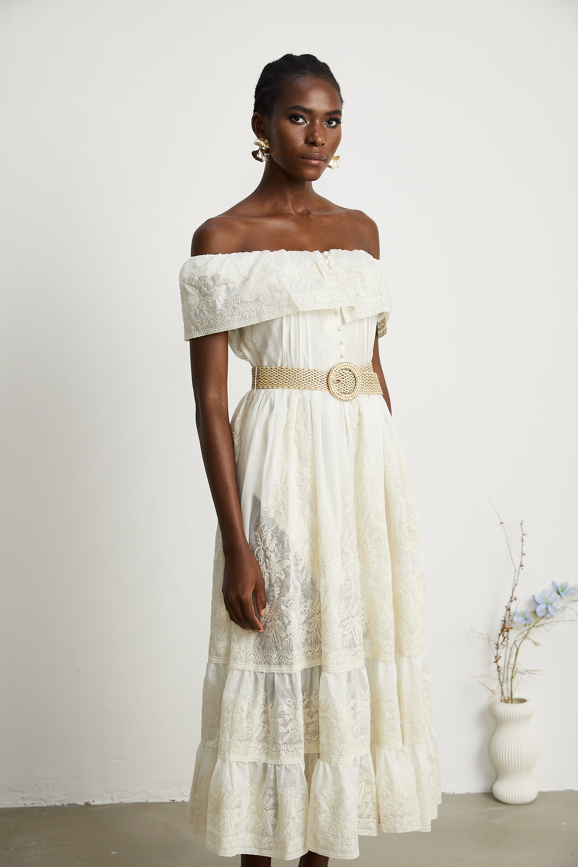 Charlotte lace-trim tulle midi dress (US Only)