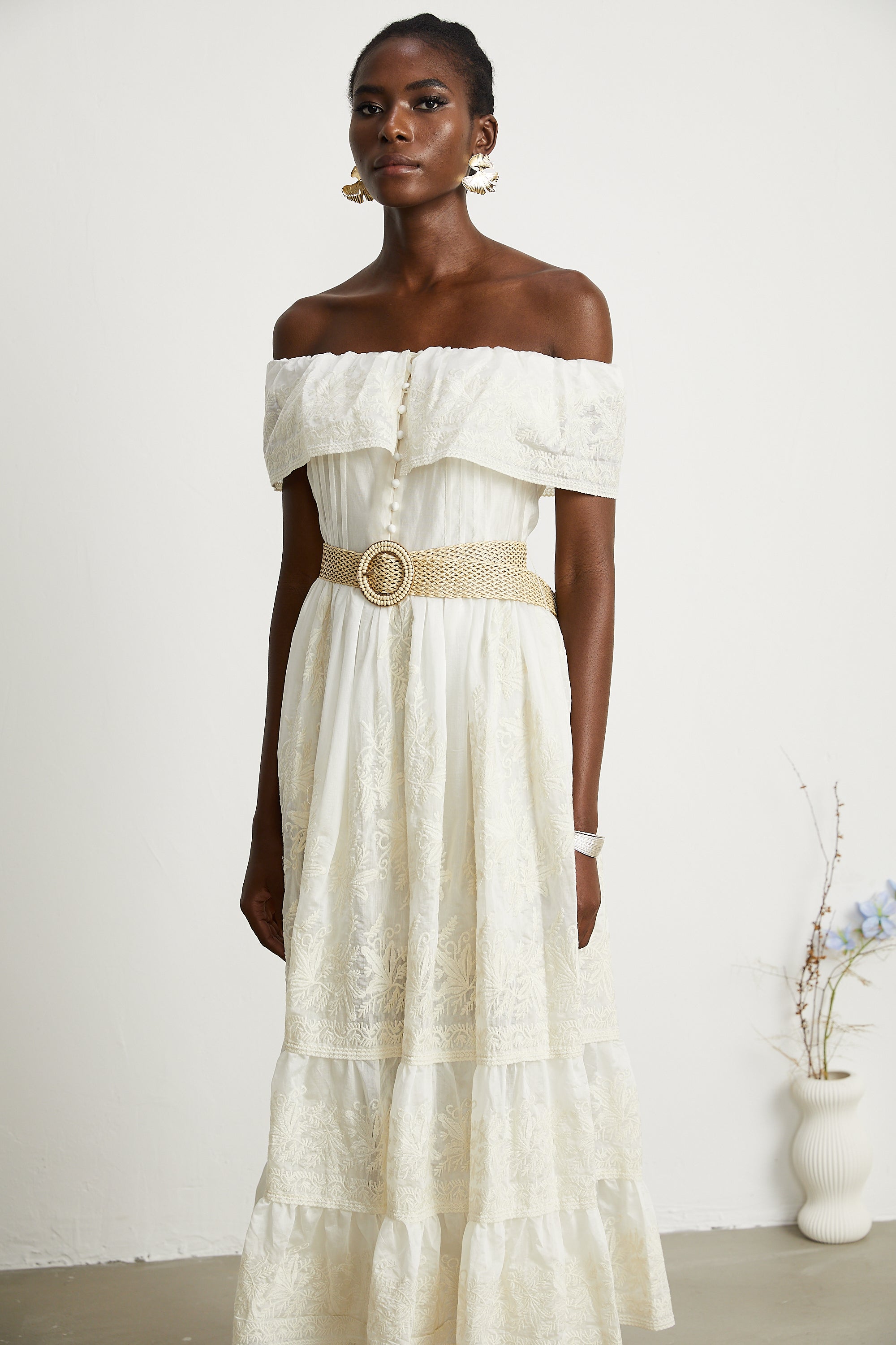 Charlotte lace-trim tulle midi dress (US Only)