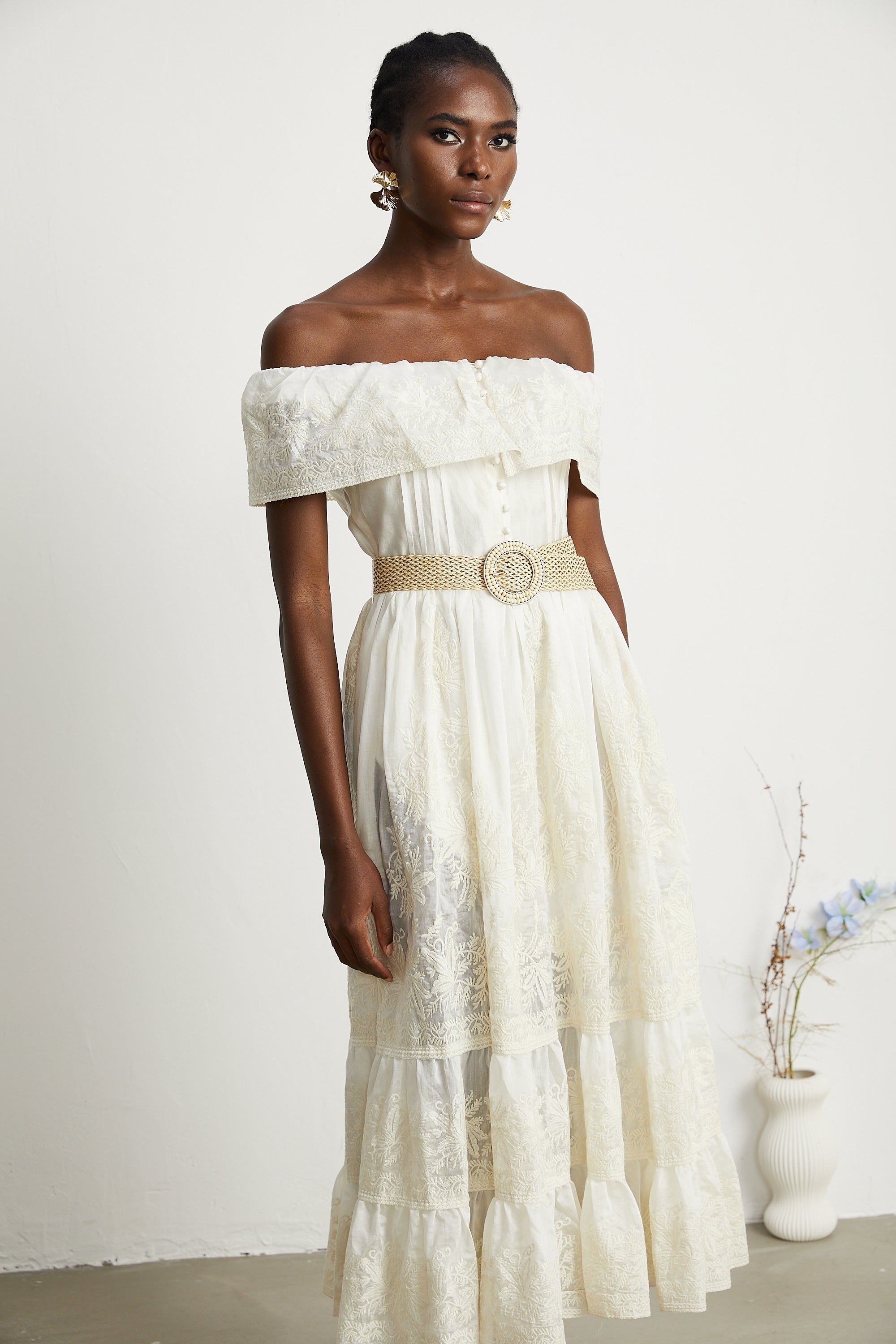 Charlotte lace-trim tulle midi dress (US Only)