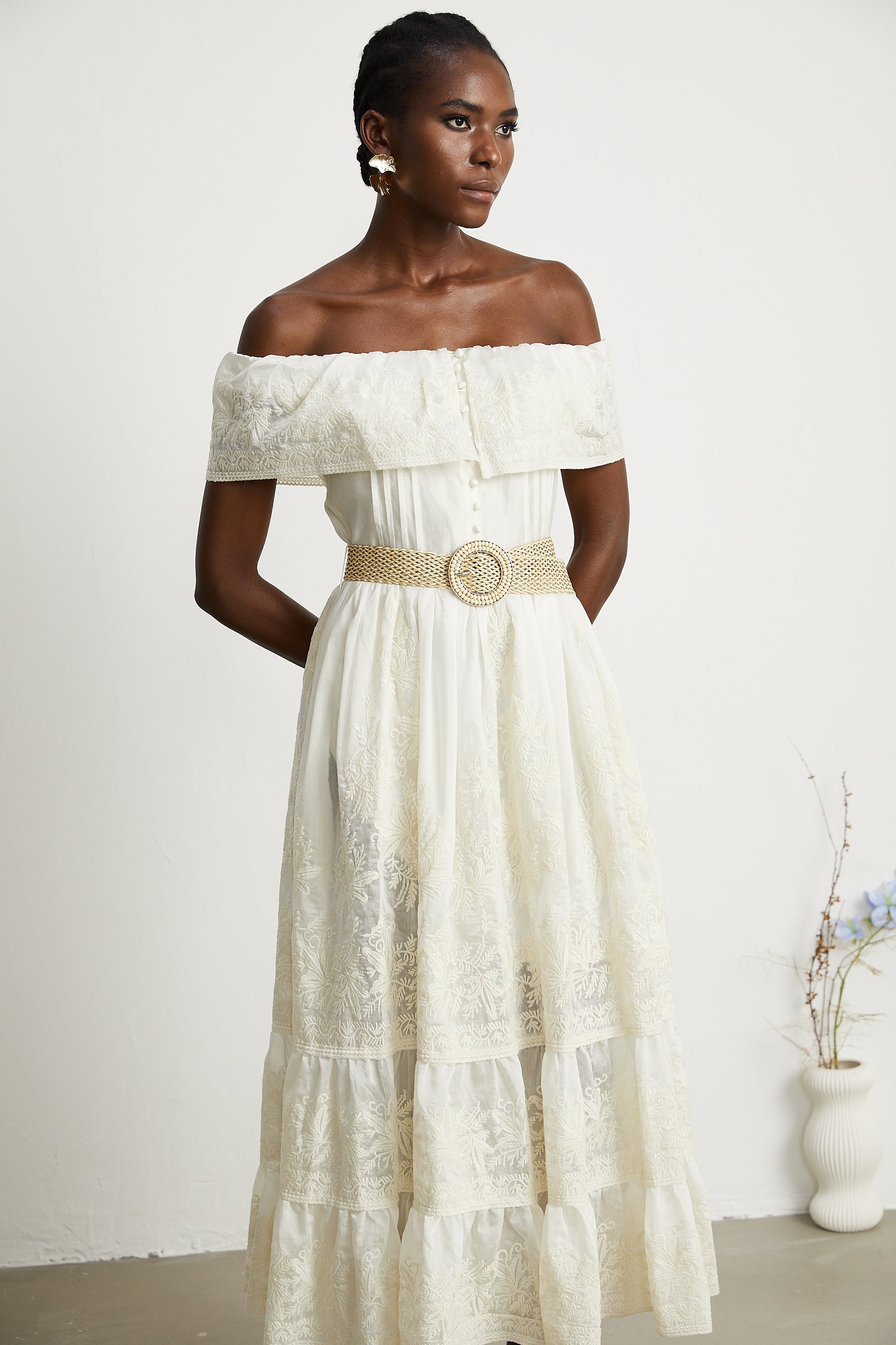 Charlotte lace-trim tulle midi dress (US Only)