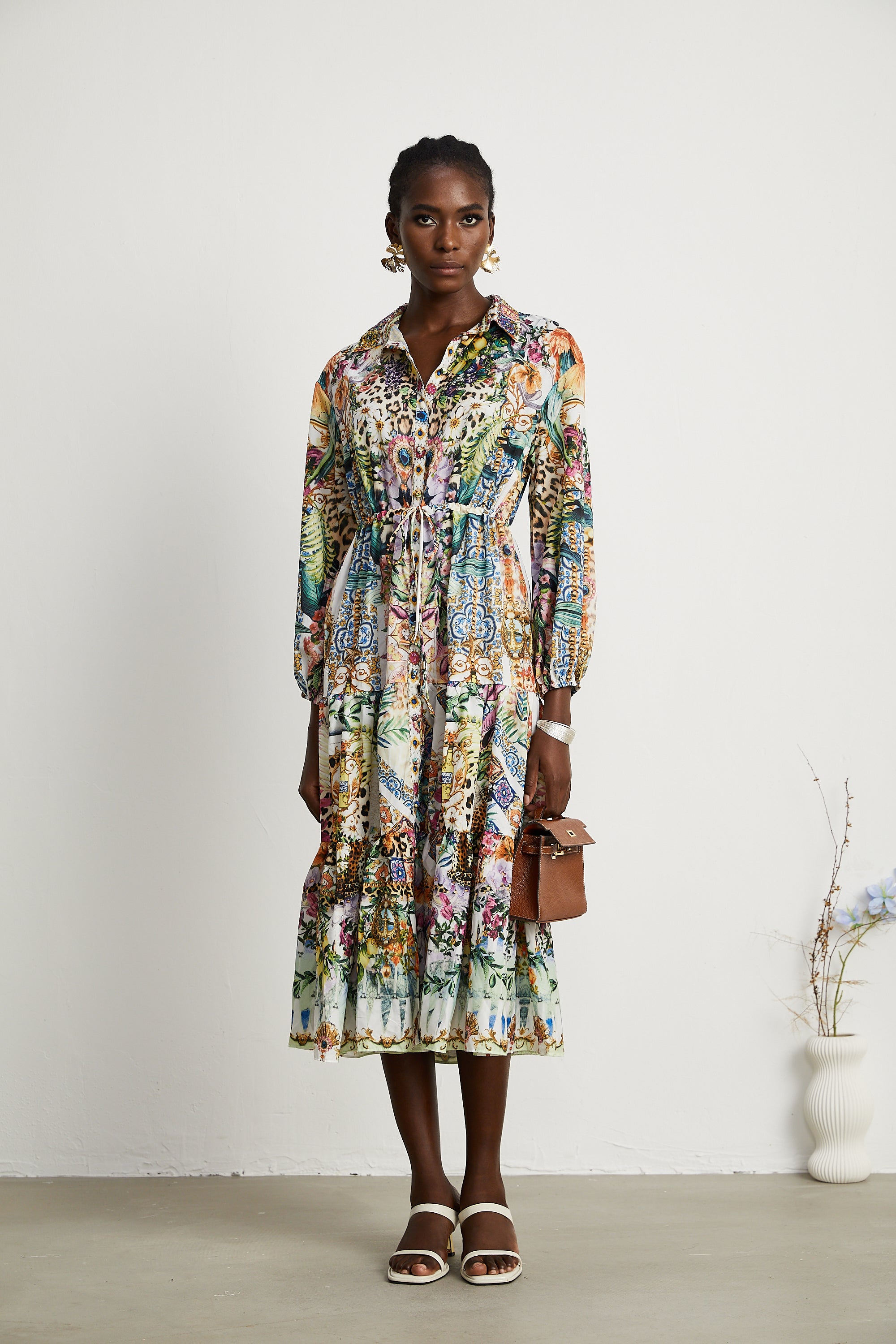 Alia floral-print embellished midi dress