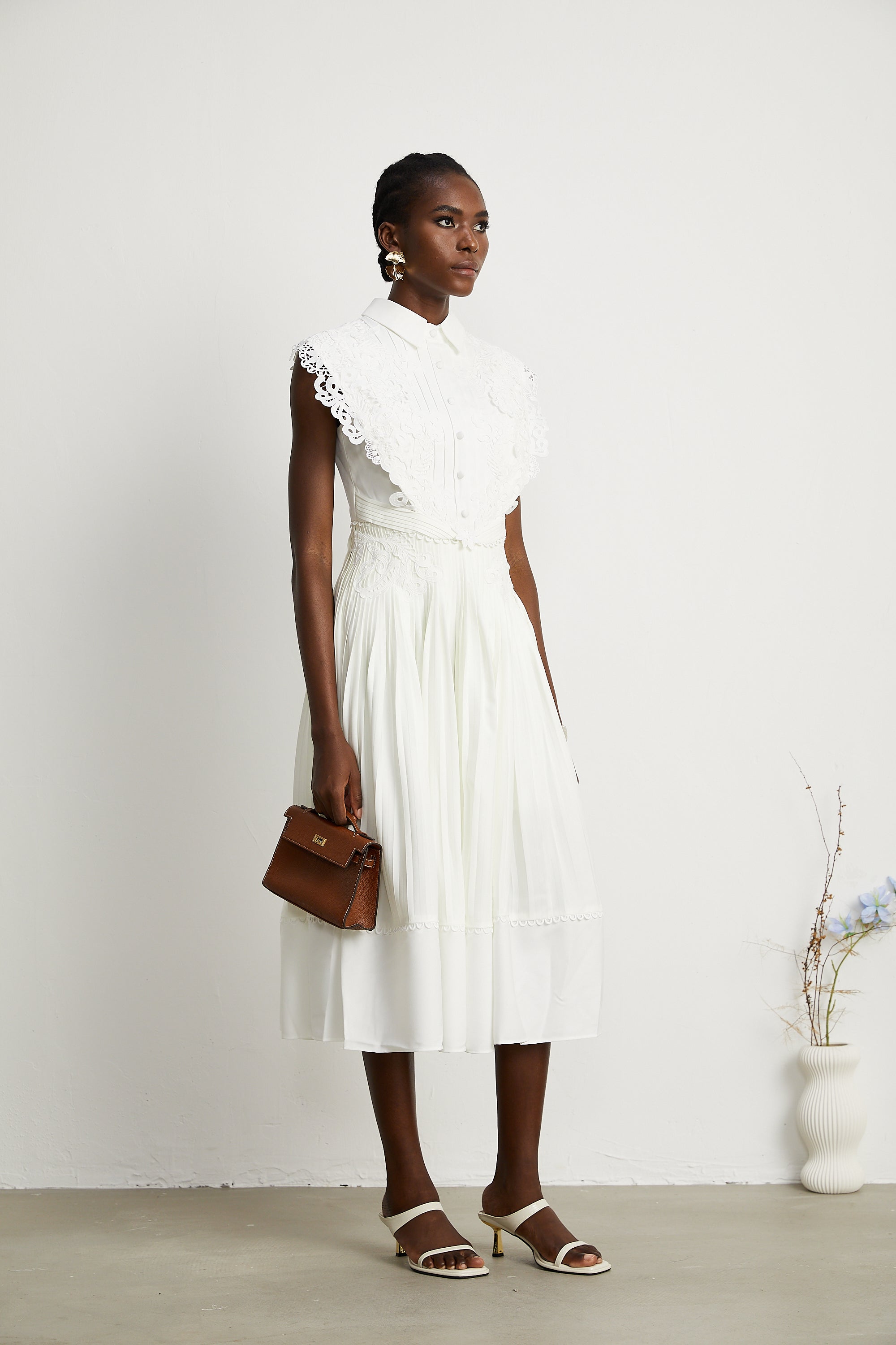 Avalon lace pleated midi dress