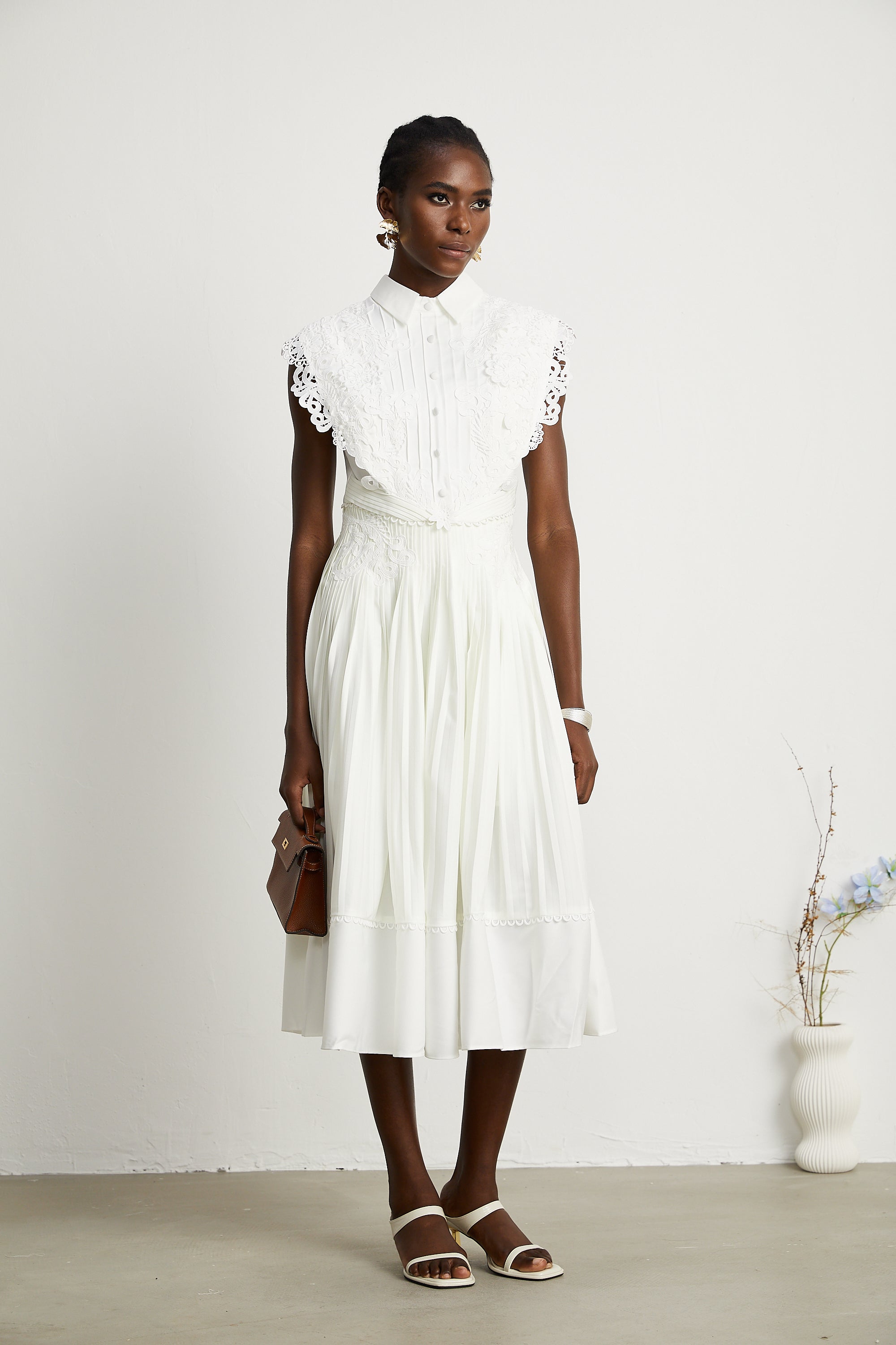 Avalon lace pleated midi dress