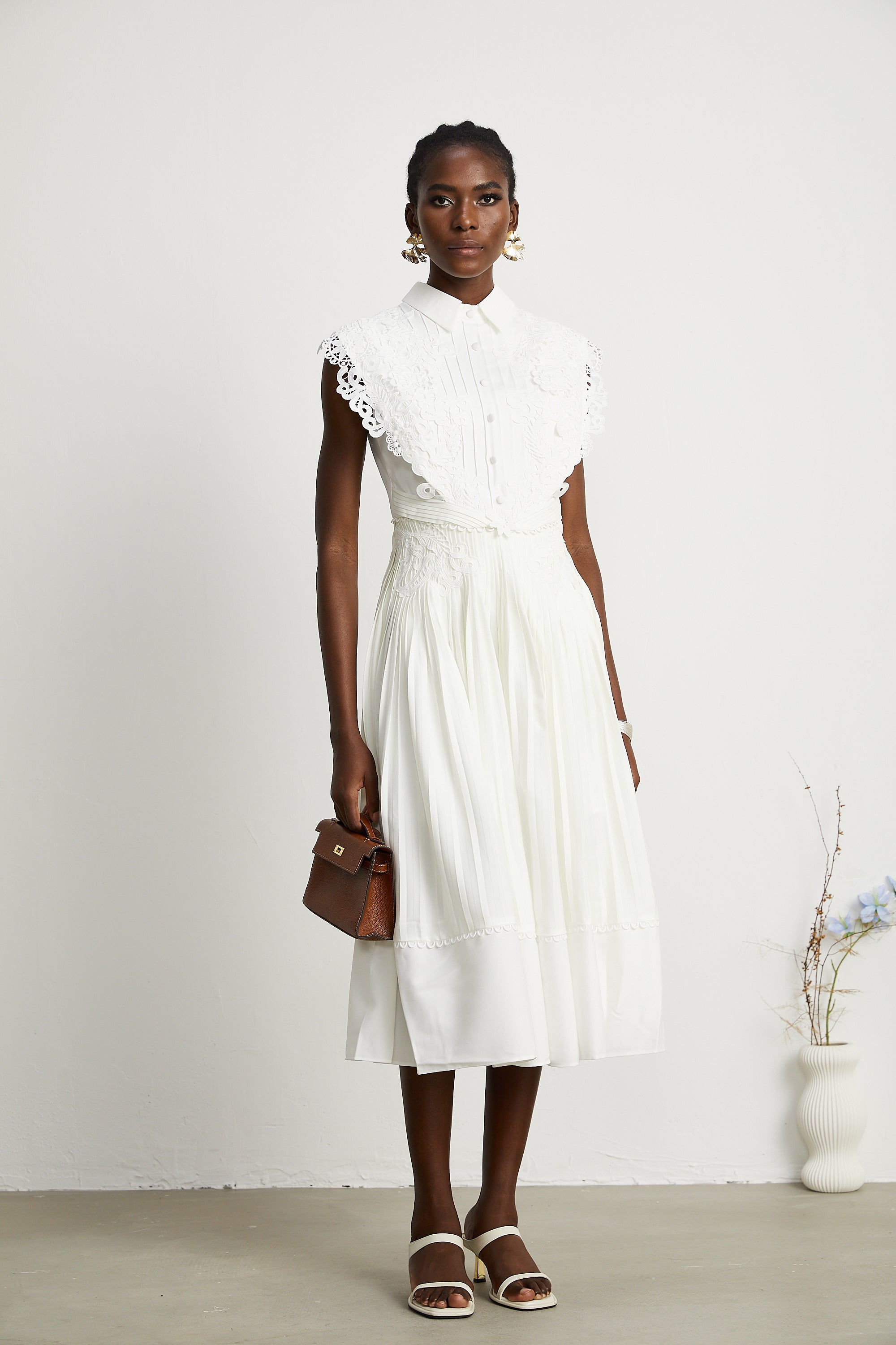 Avalon lace pleated midi dress