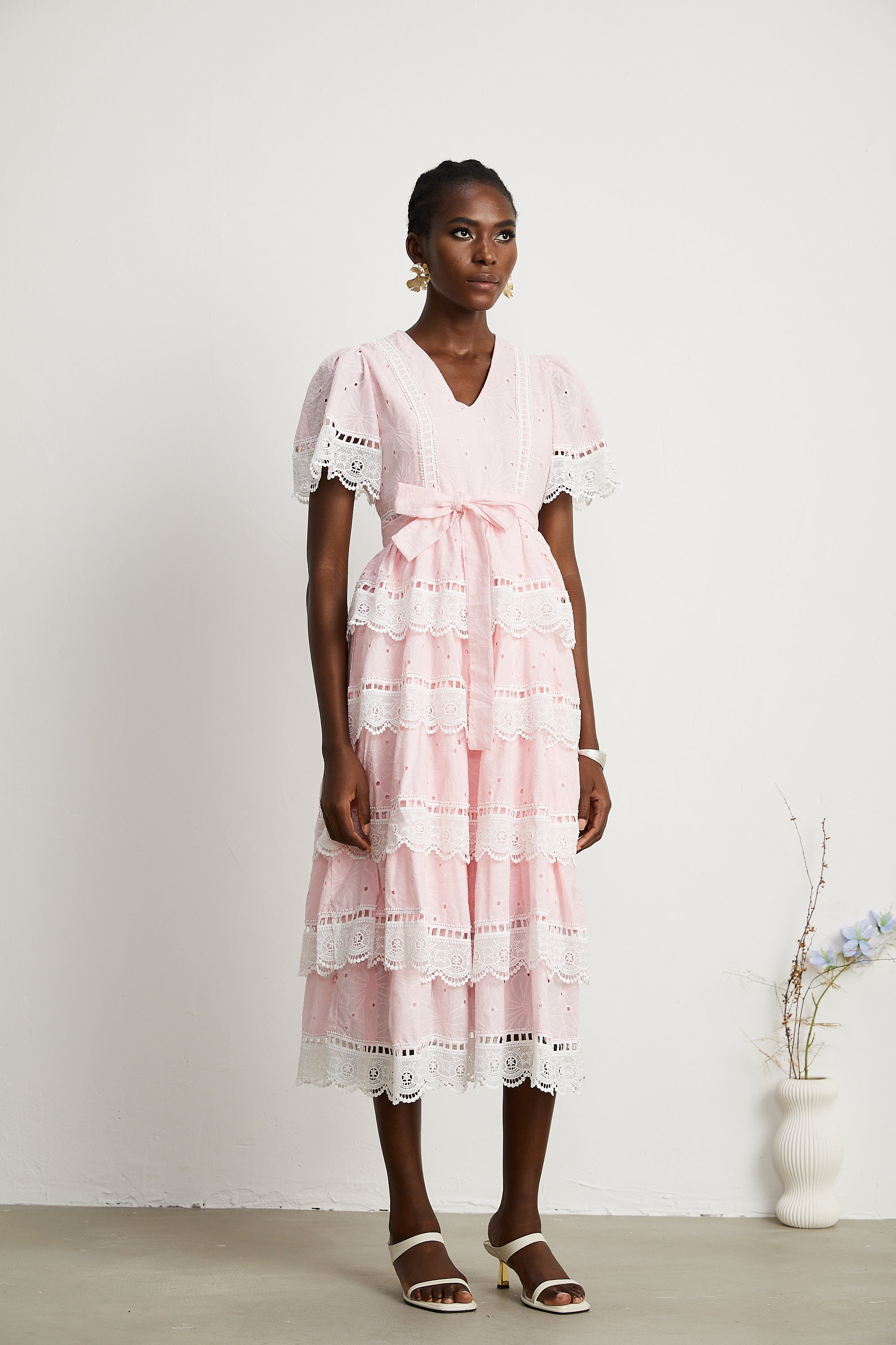 Valérie lace-trim bow-tie midi dress