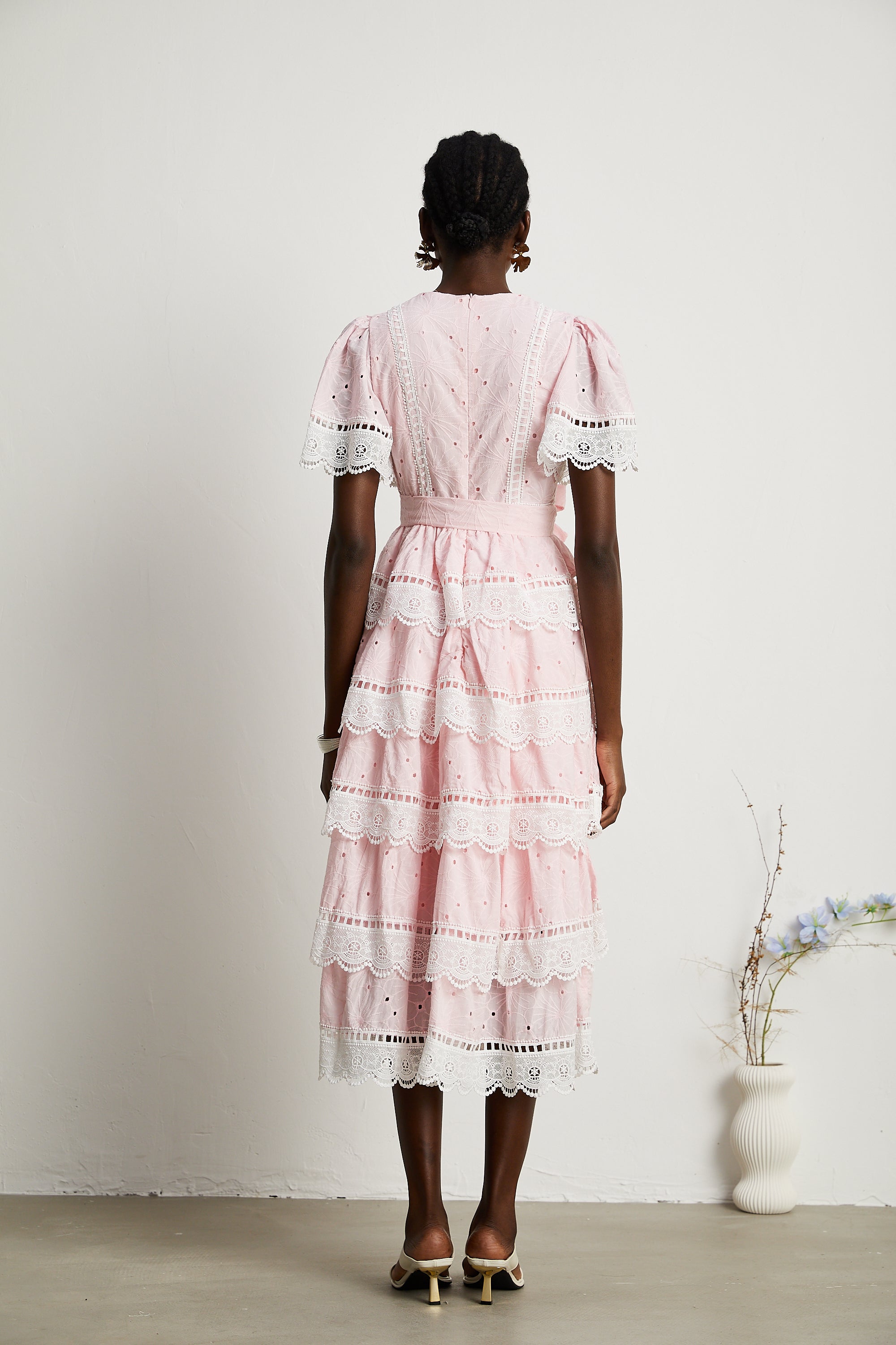 Valérie lace-trim bow-tie midi dress