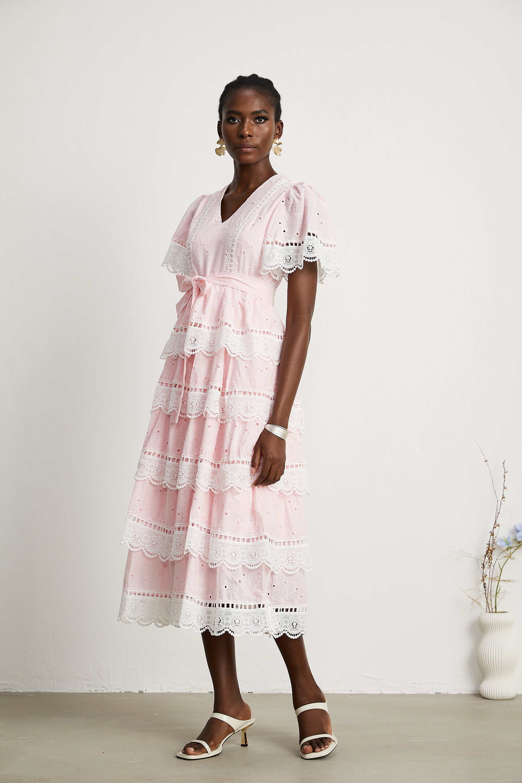 Valérie lace-trim bow-tie midi dress