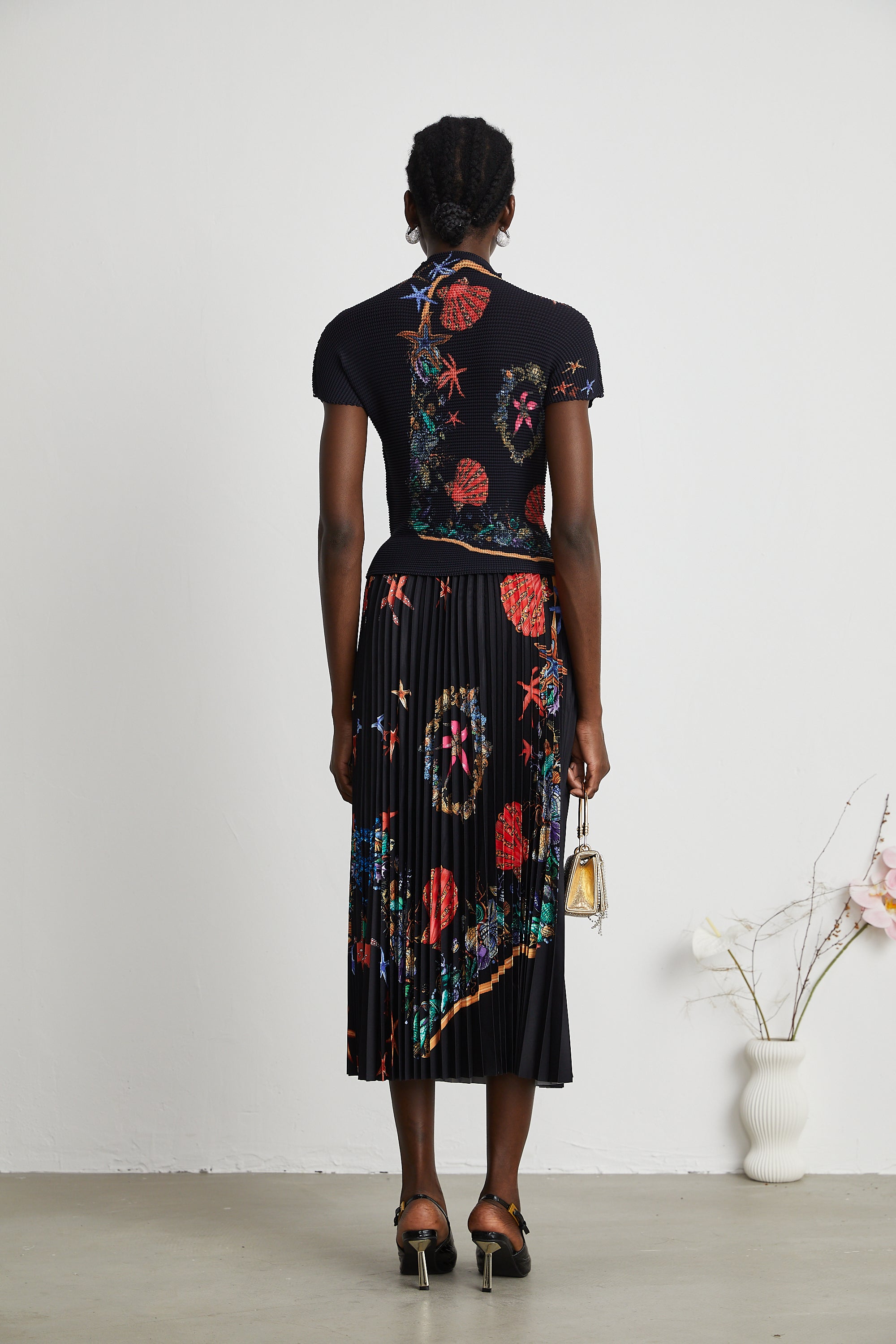 Josiane pattern-print knitted top & skirt matching set