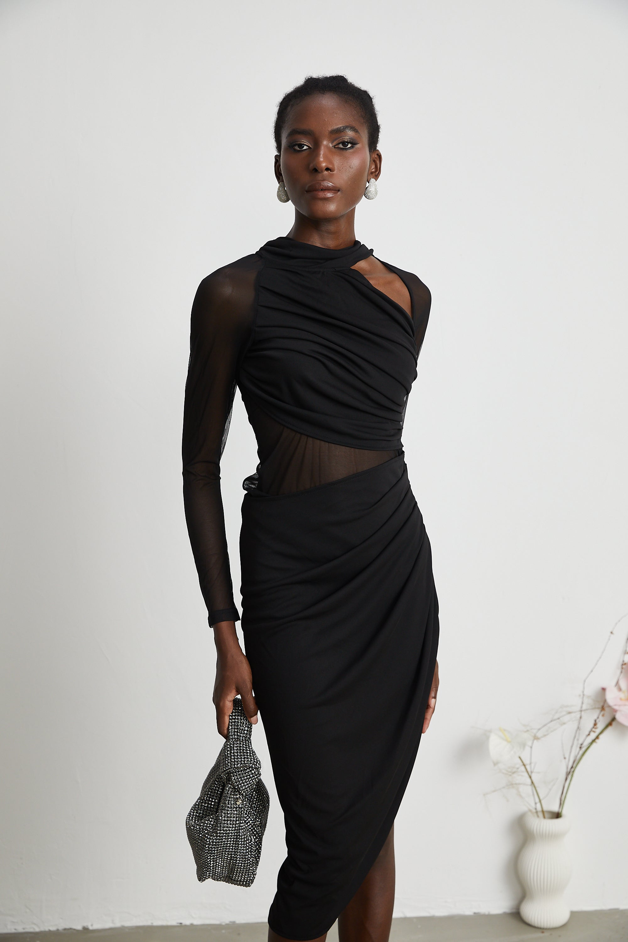 Clarisse semi-sheer ruched midi dress