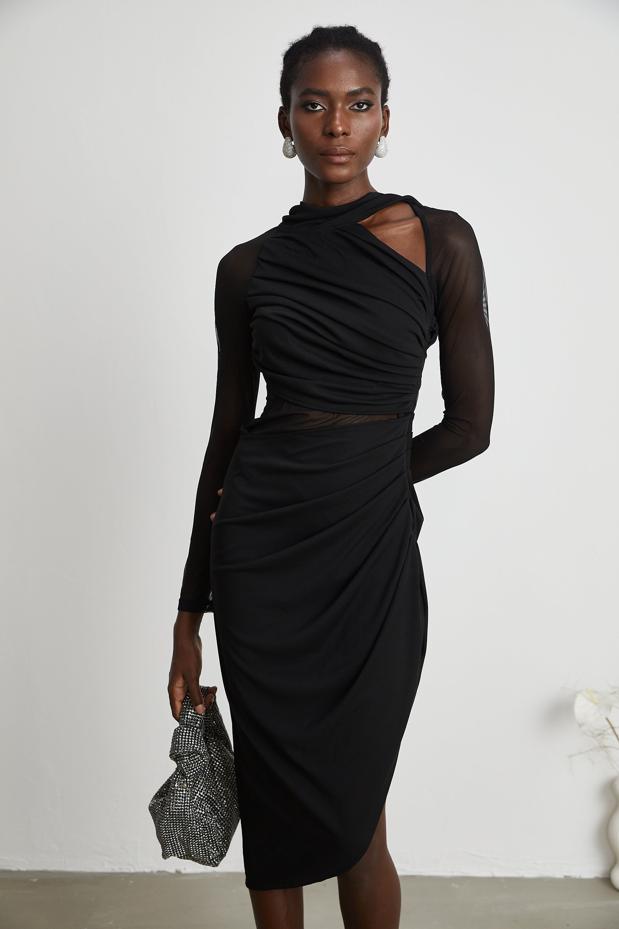 Clarisse semi-sheer ruched midi dress