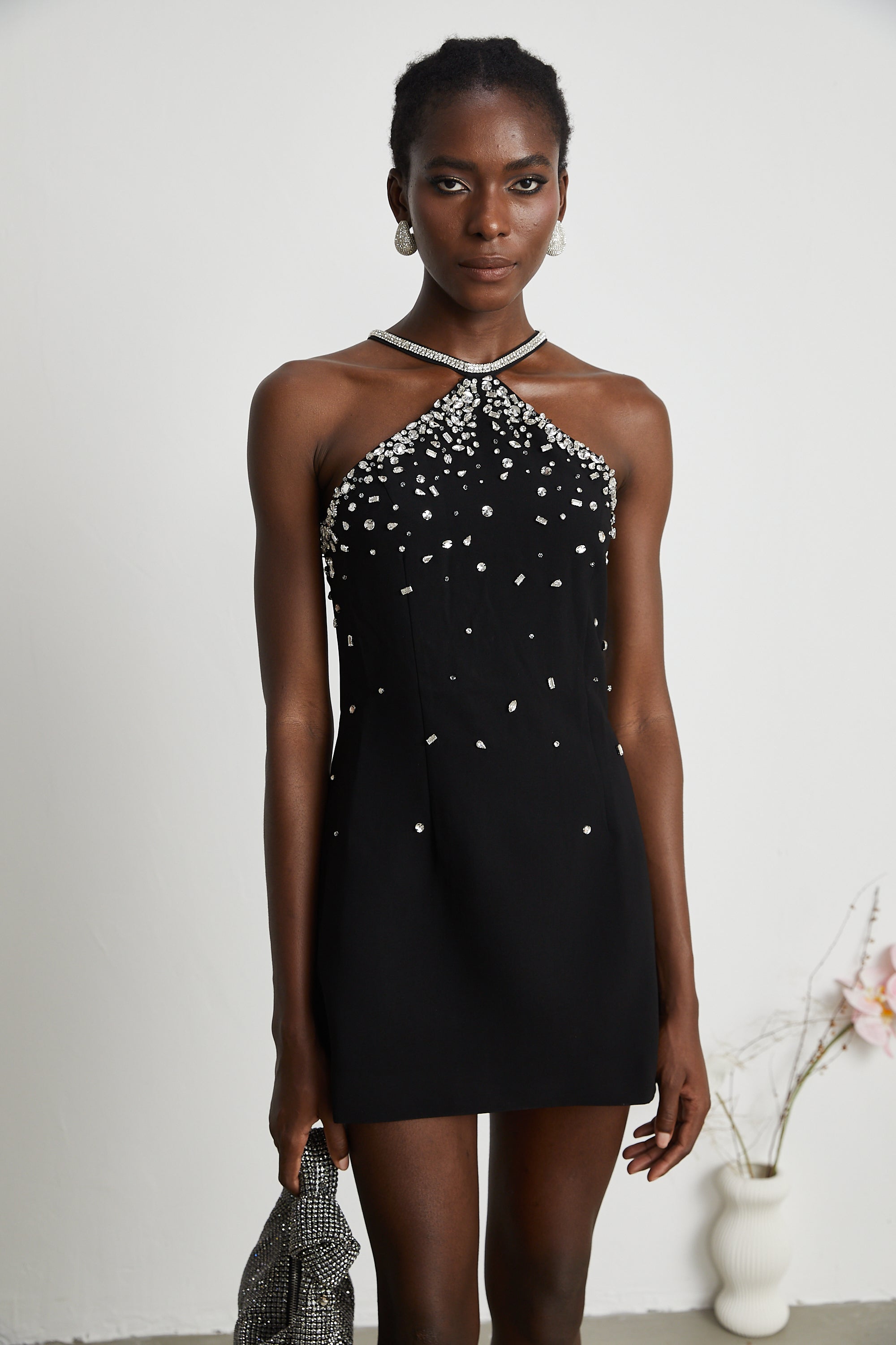 Xanthea black embellished mini dress