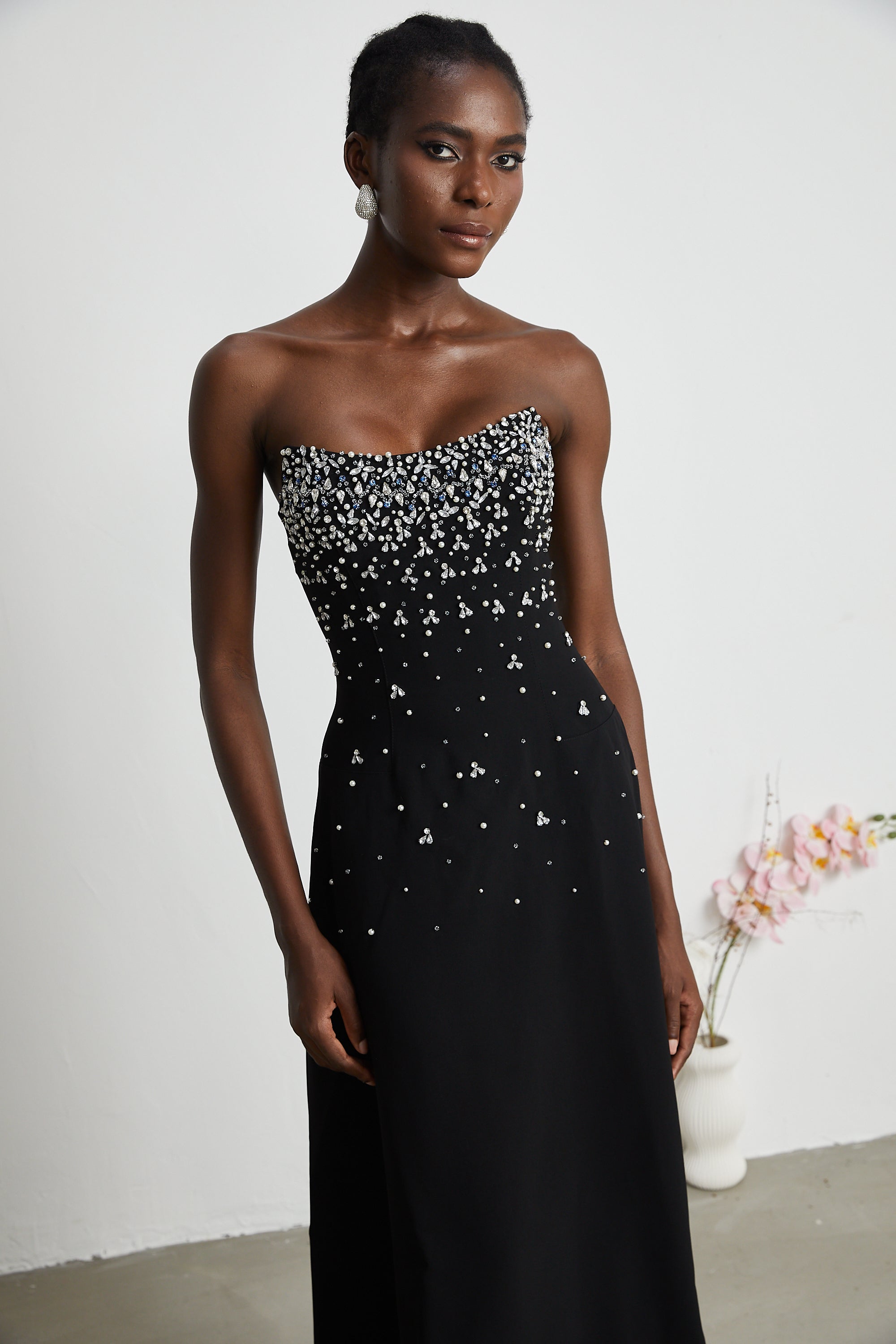 Melisande black embellished midi dress