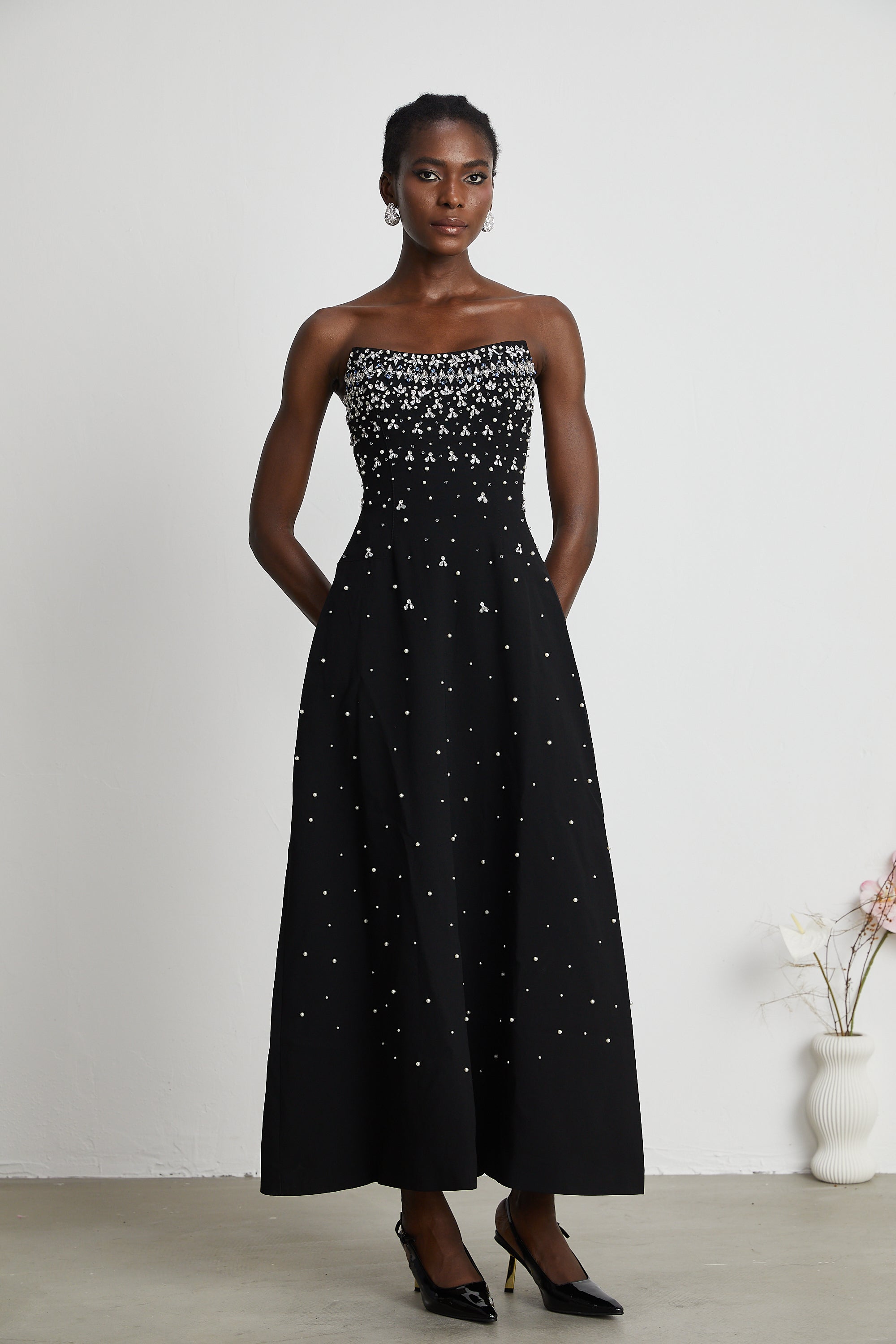 Melisande black embellished maxi dress