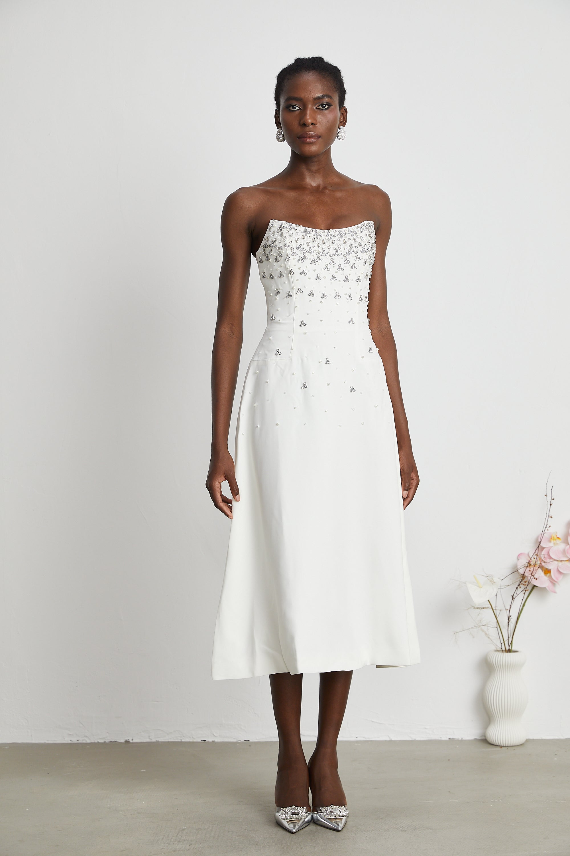 Melisande white embellished midi dress