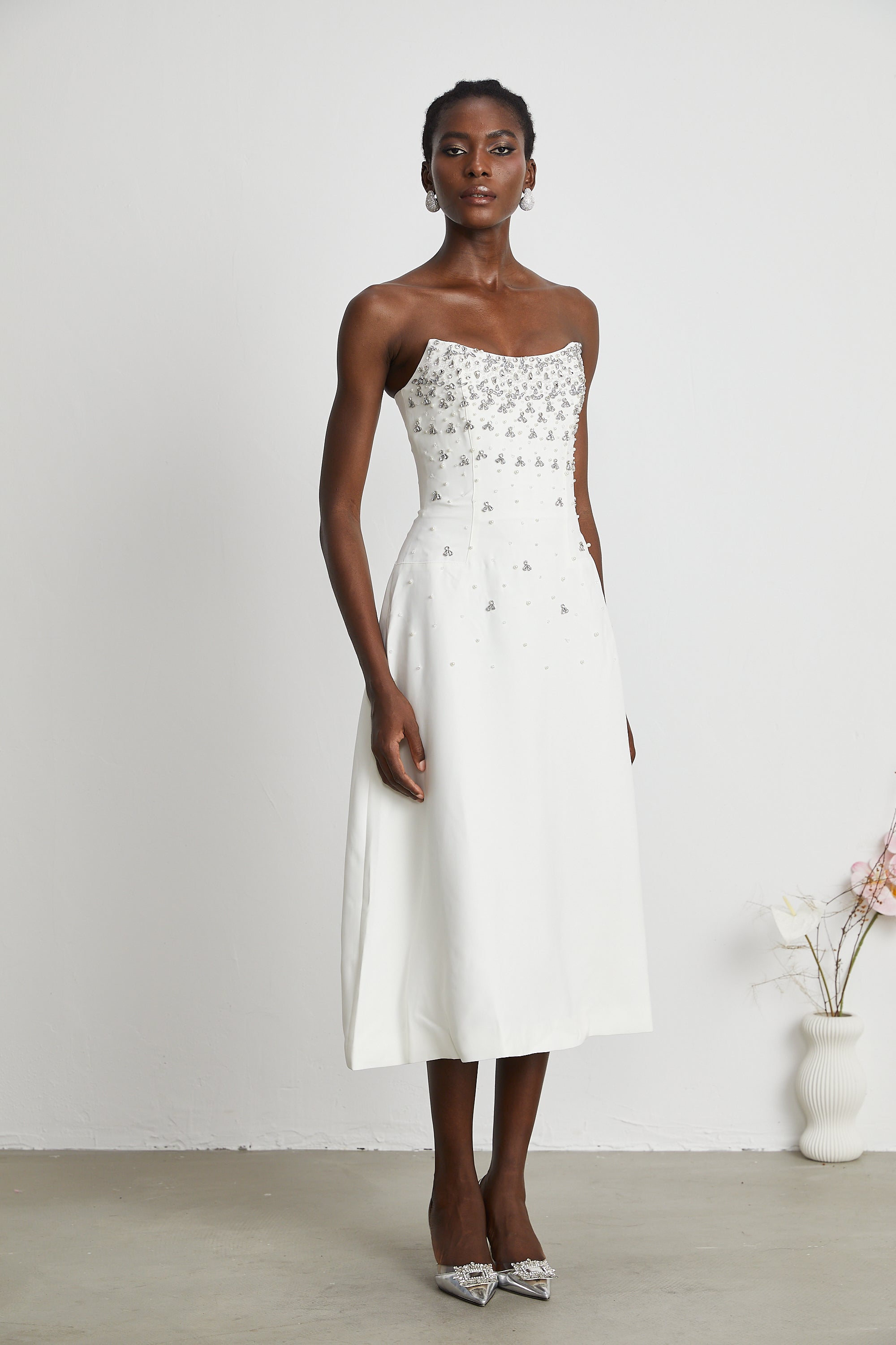 Melisande white embellished midi dress