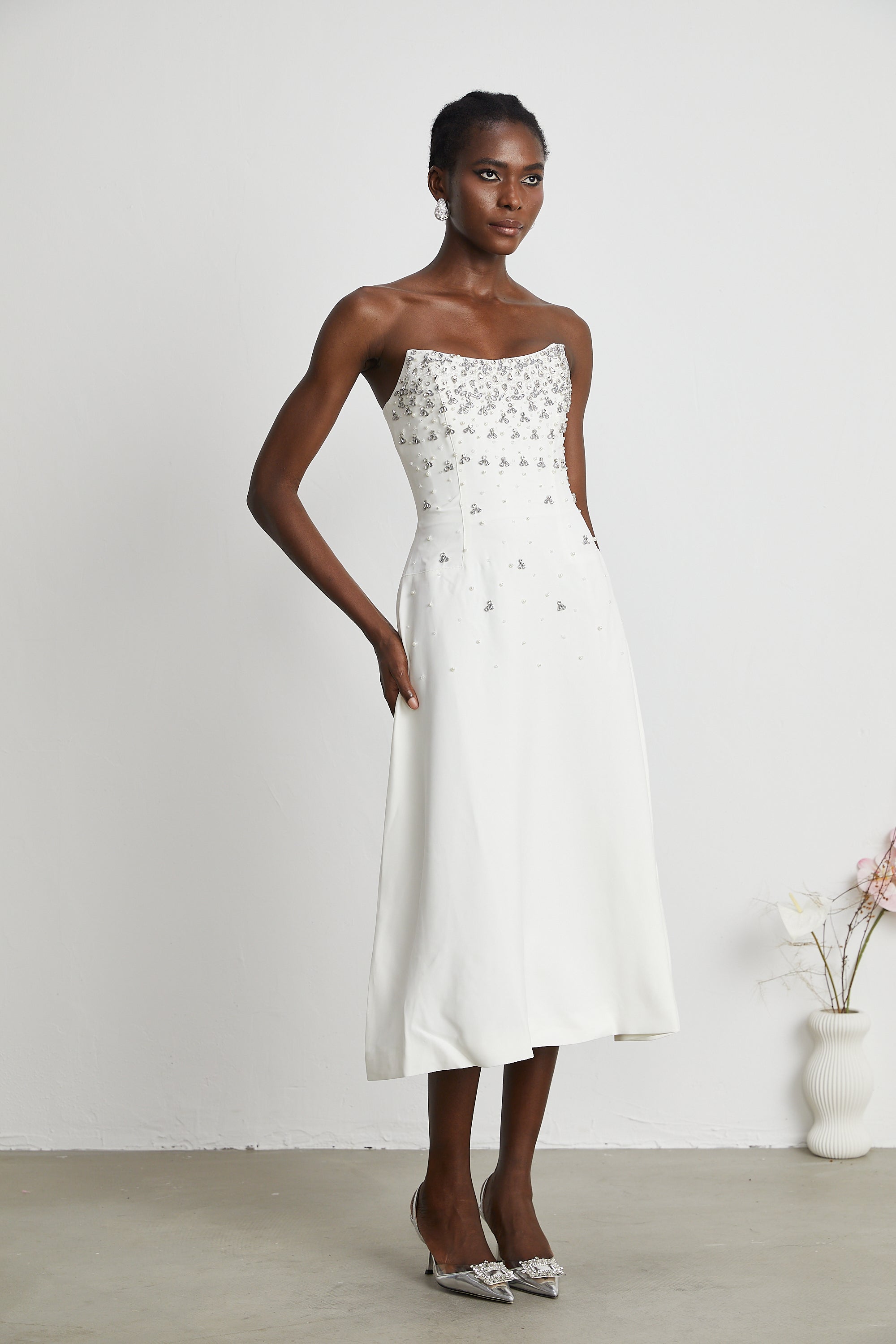 Melisande white embellished midi dress