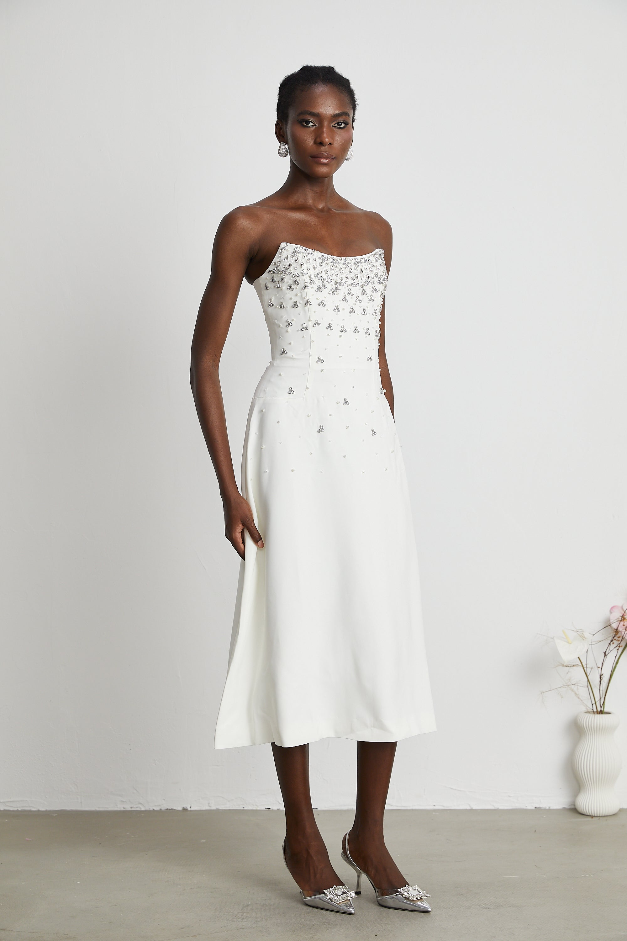 Melisande white embellished midi dress