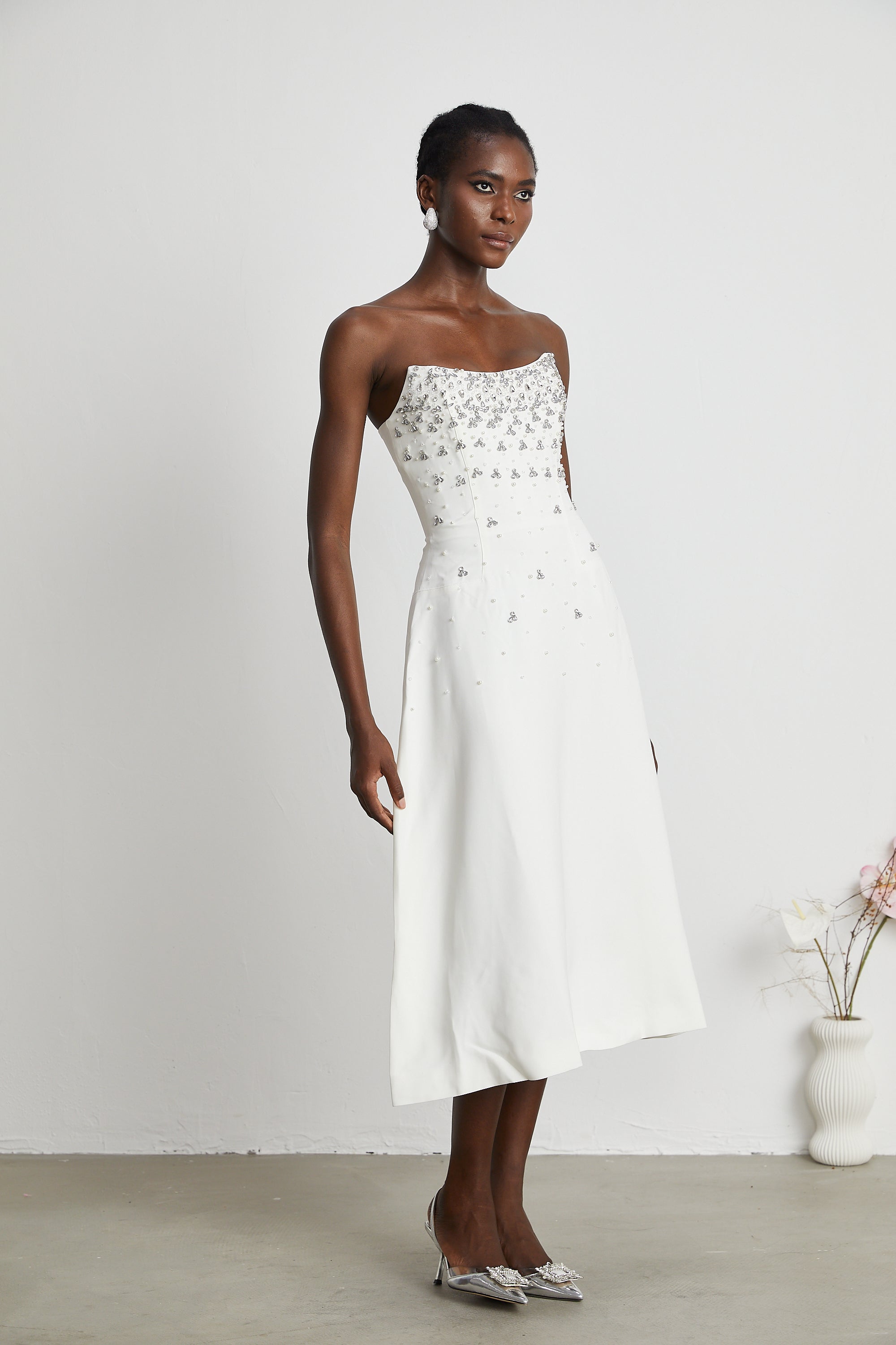 Melisande white embellished midi dress