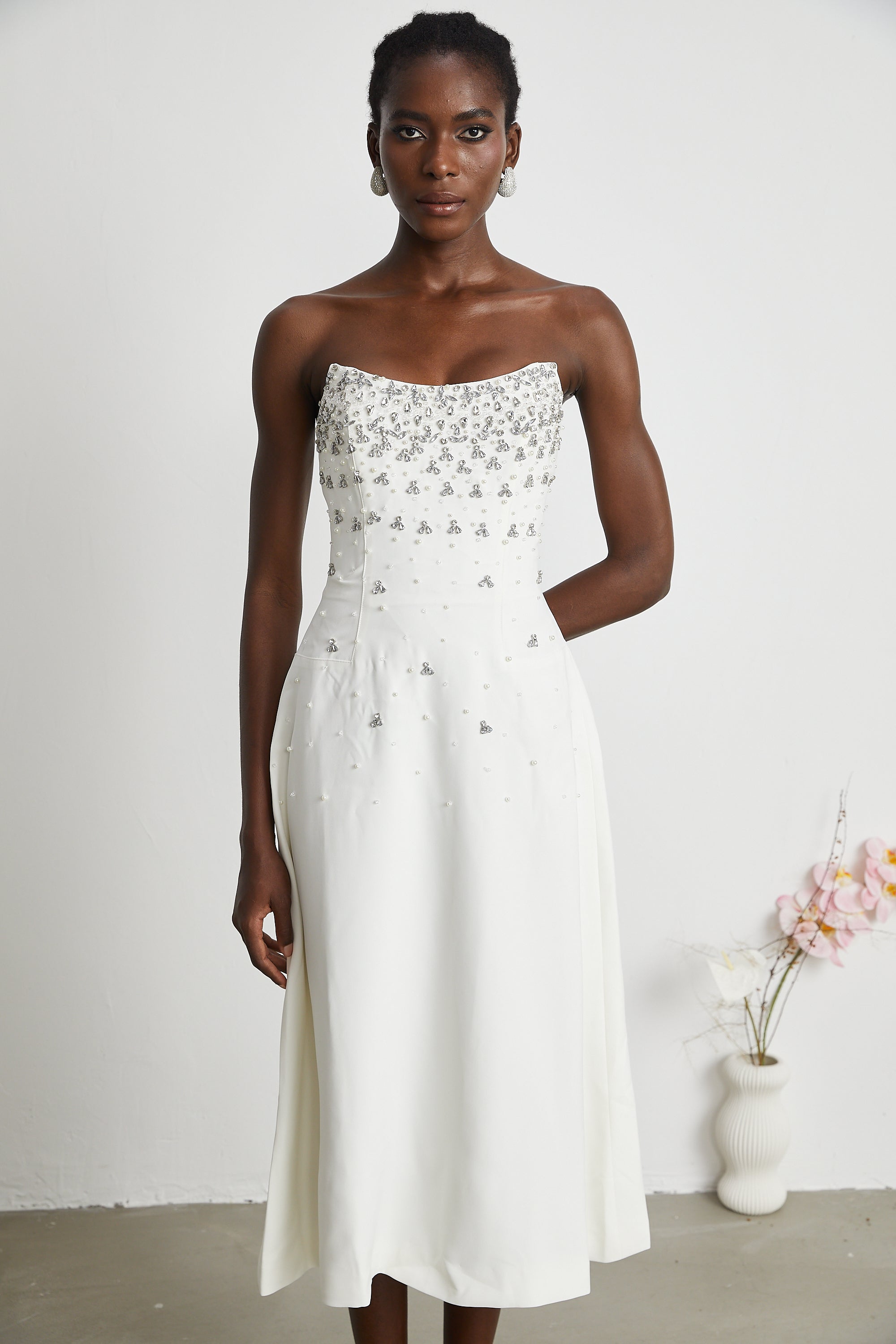 Melisande white embellished midi dress