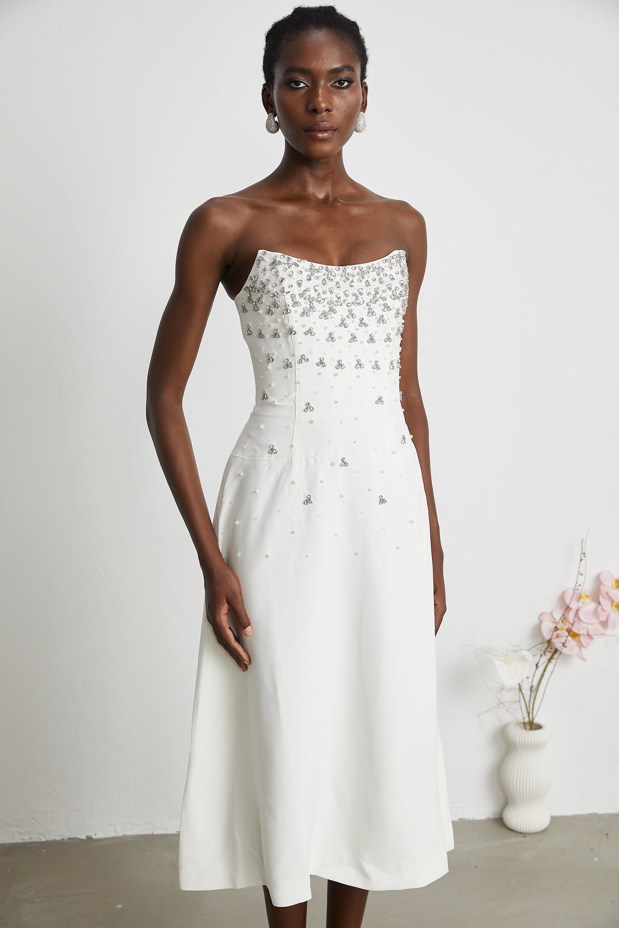 Melisande white embellished midi dress