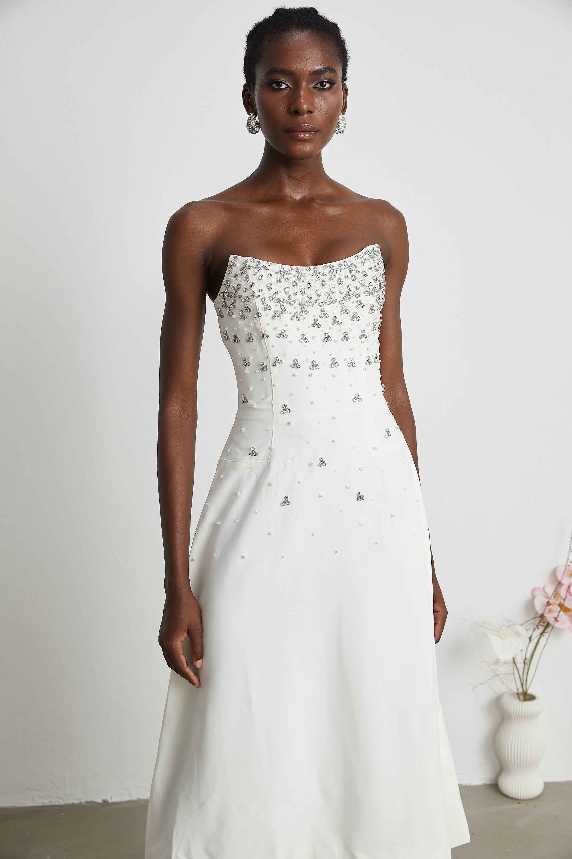 Melisande white embellished midi dress