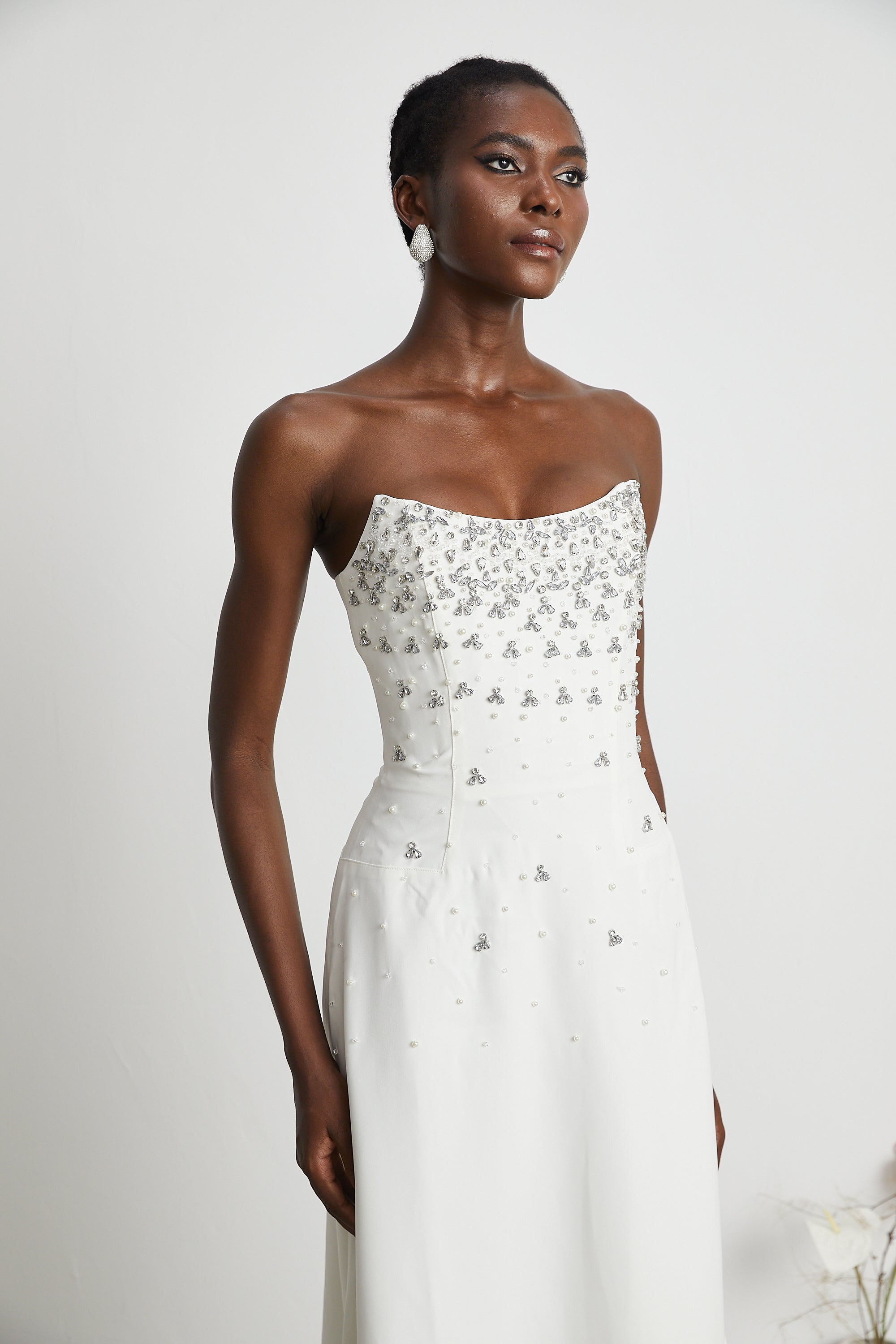 Melisande white embellished midi dress