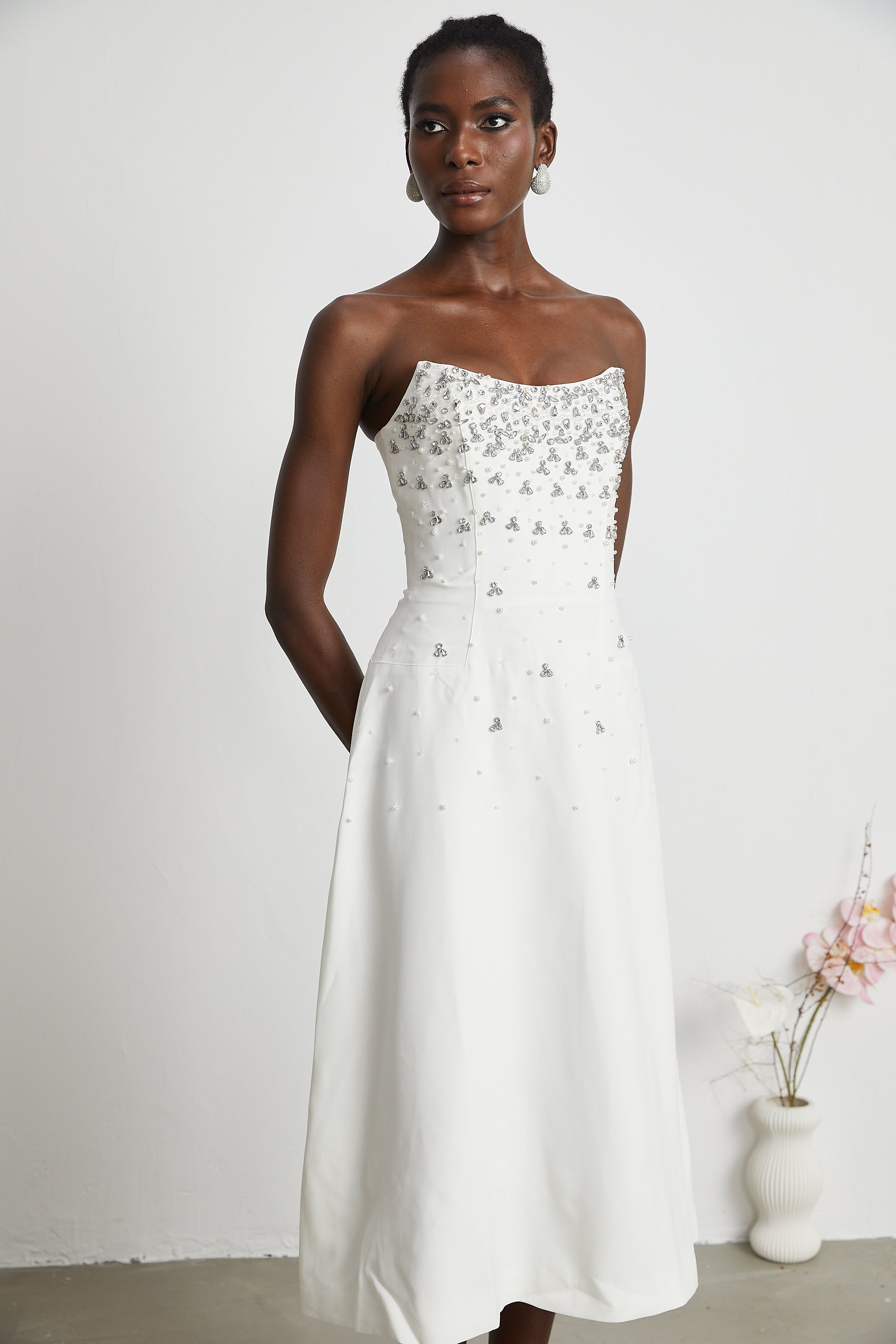 Melisande white embellished midi dress