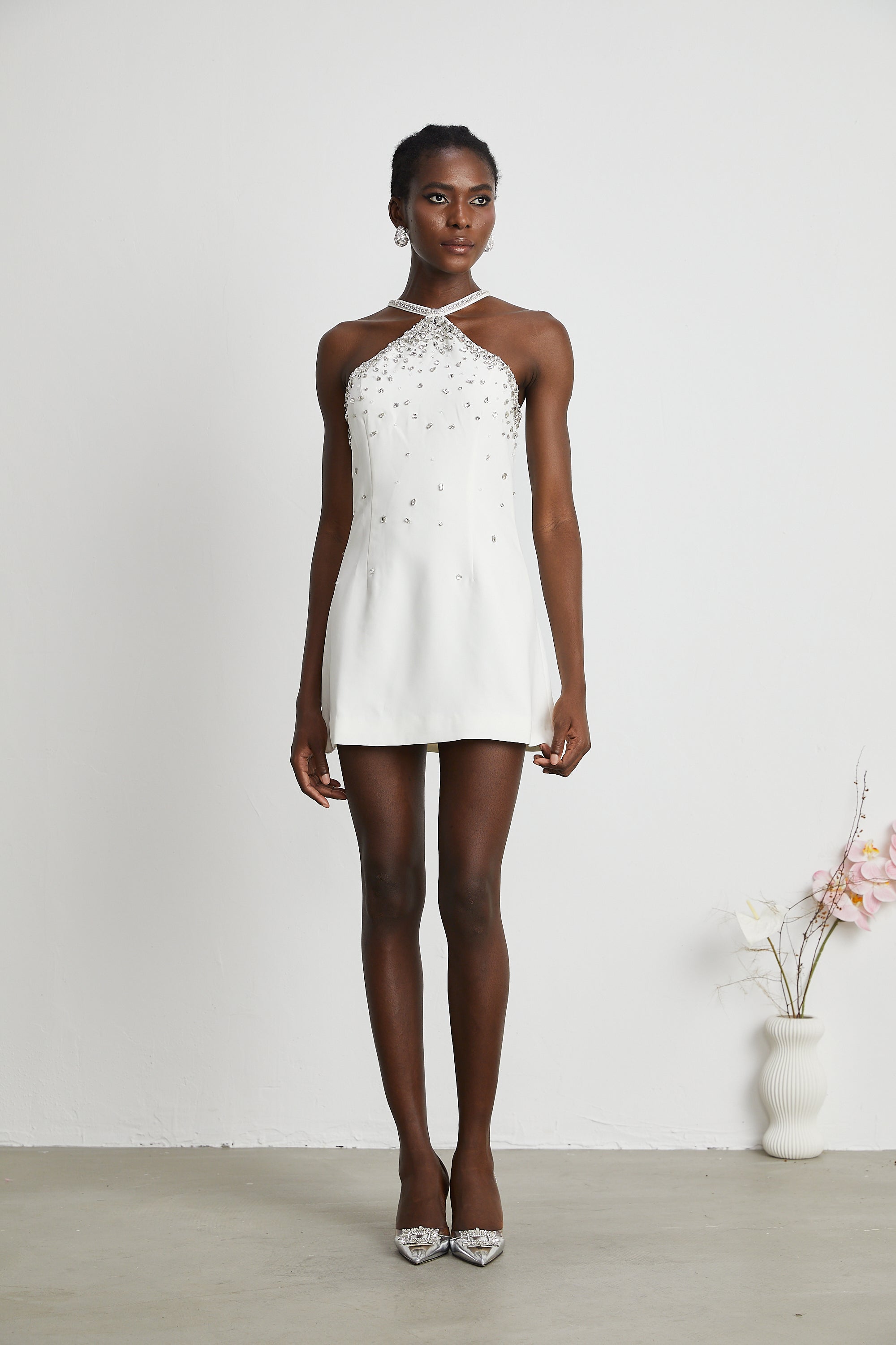 Xanthea white embellished mini dress