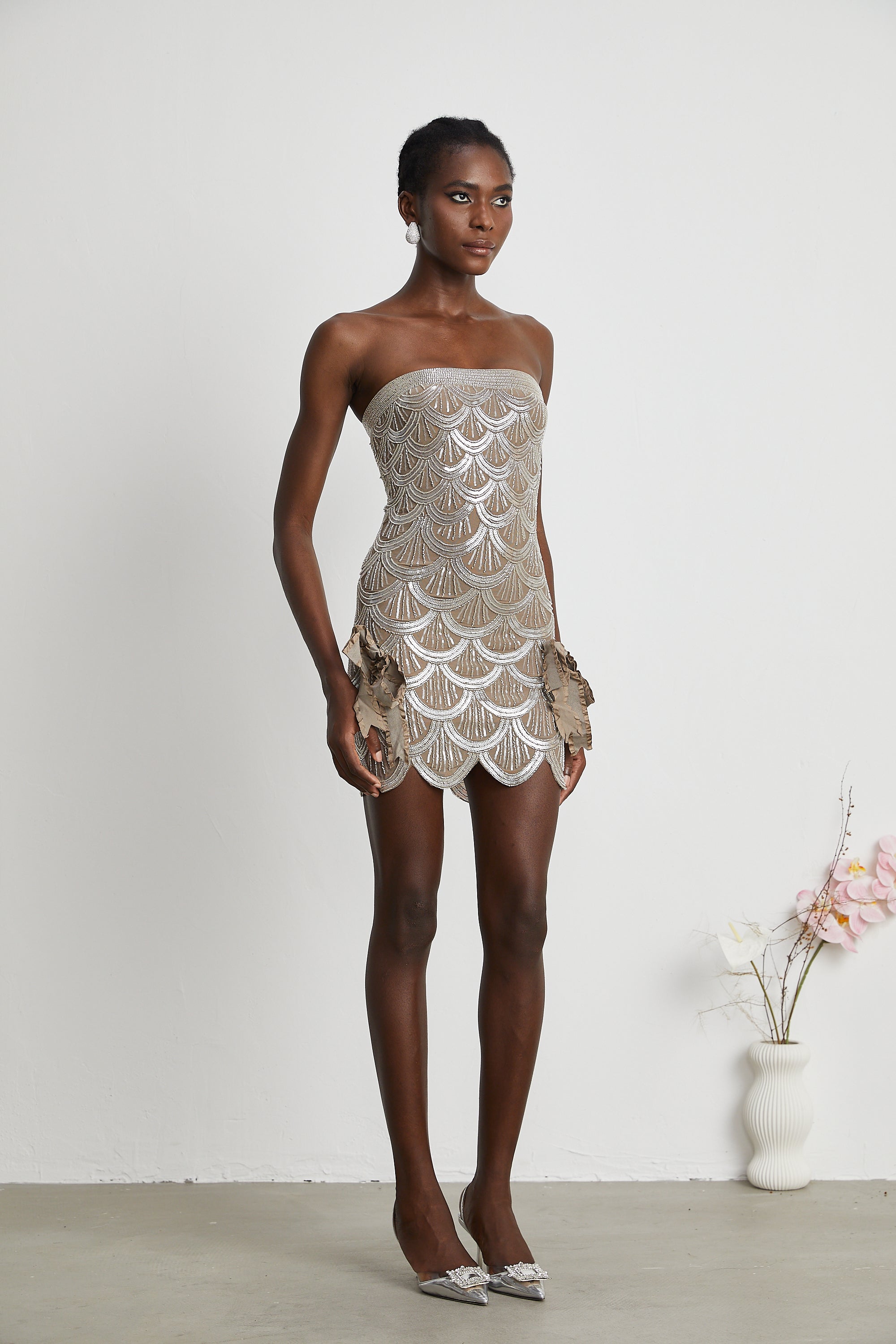 Astrid brown embellished mini dress