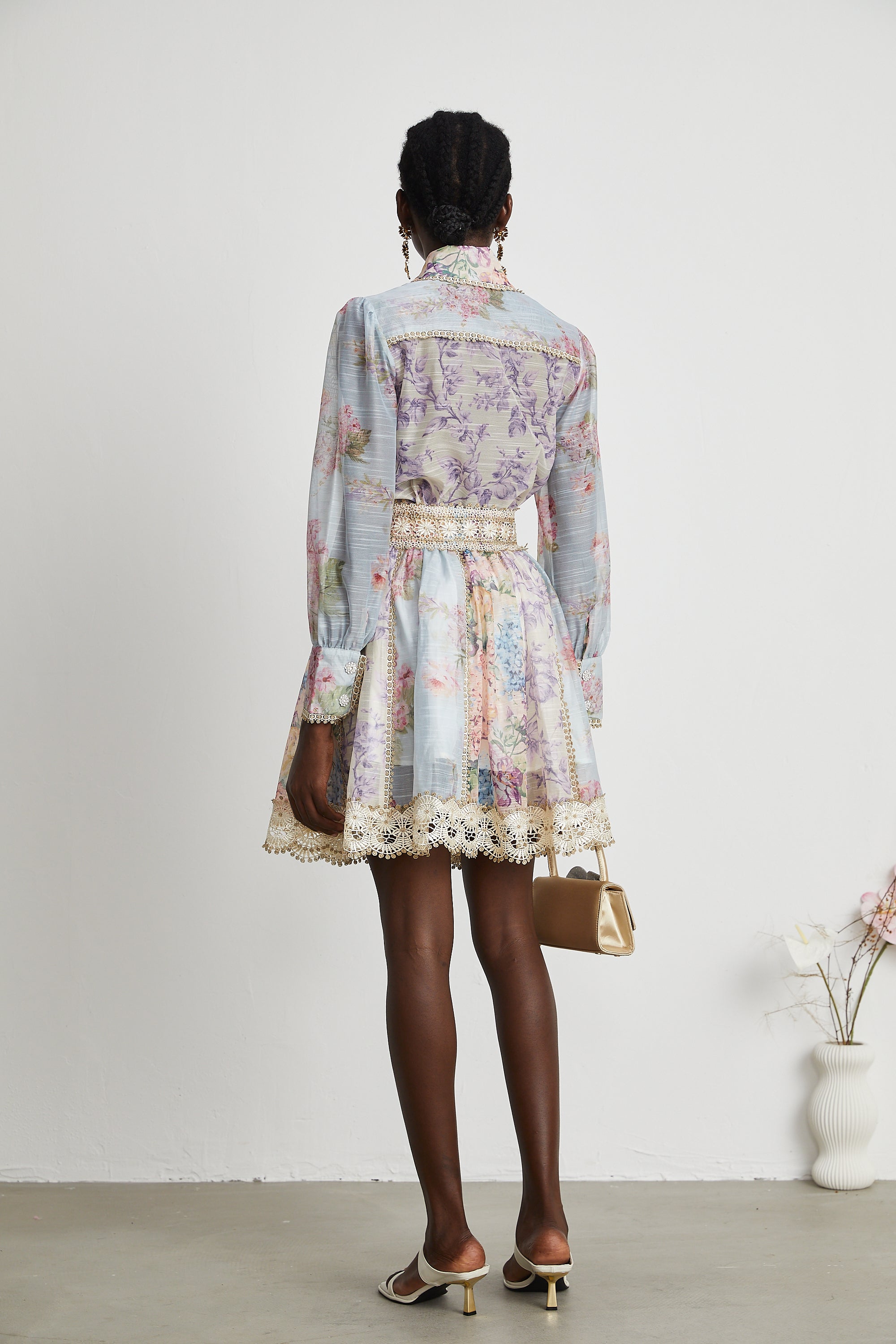Gaëlle lace embroidered floral-print shirt & skirt matching set