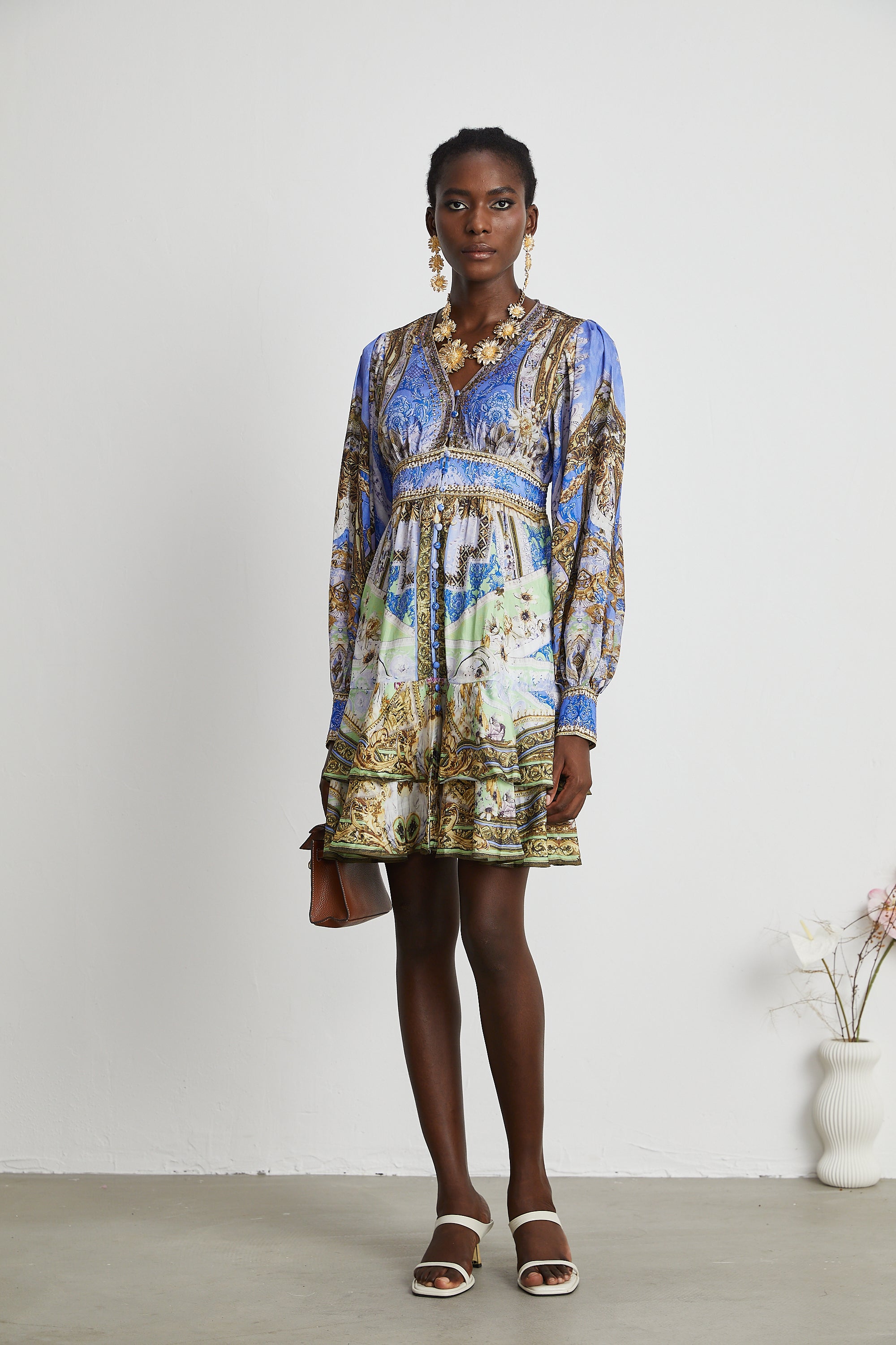 Lisette floral-print crystal embellished mini dress